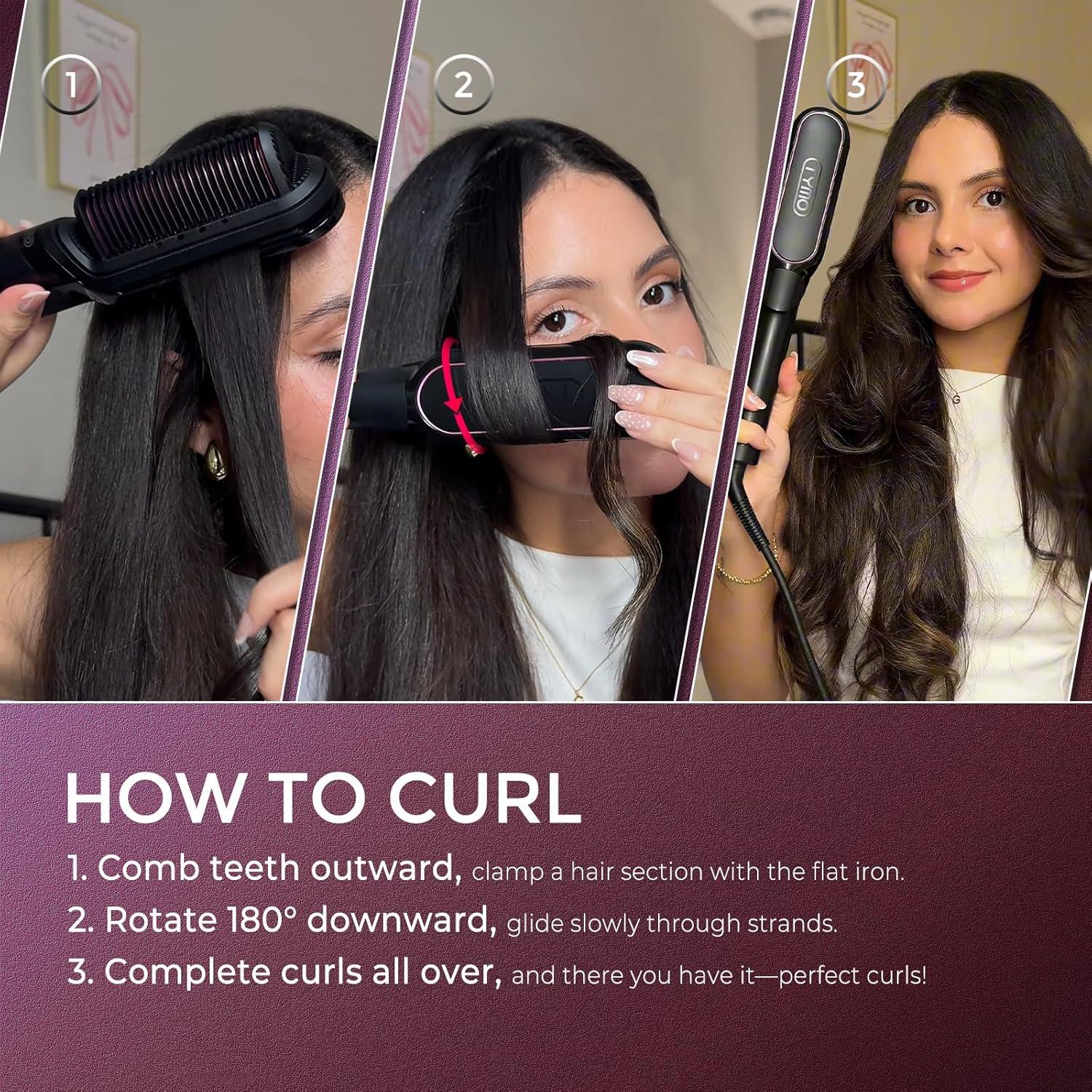 TYMO Flat Iron Hair Straightener Brush 2 in 1, 200M Ions Hair Straighteners for Women, Ceramic Dual Voltage Straightening Hot Comb for Anti-Frizz Straights, Waves, Curls, 3X Less Heat Damage, Black(Black)