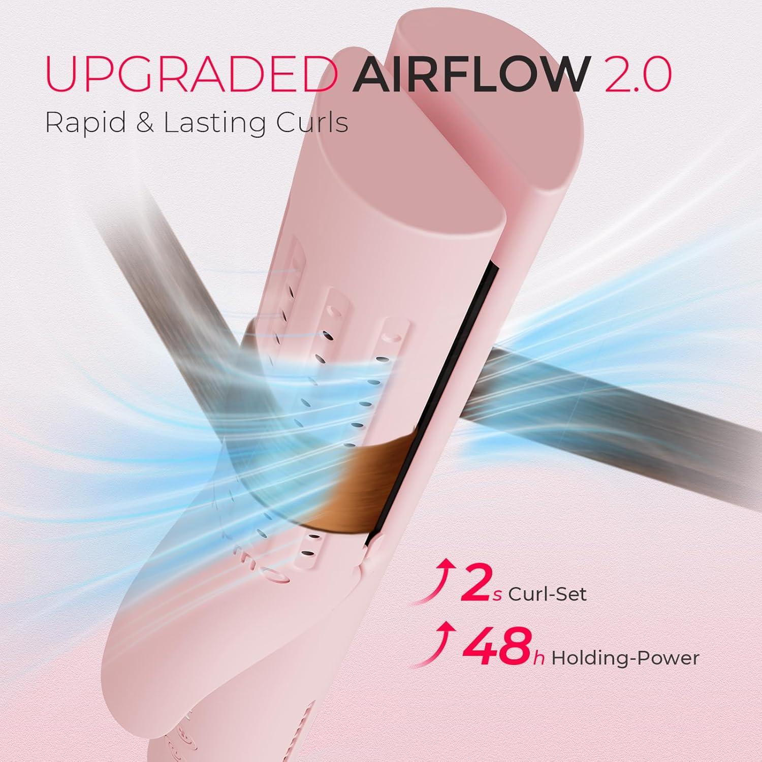 TYMO Airflow 2.0 Curling Iron Flat Iron – Hair Straightener and Curler 2 in 1, 1.25 Inch Curling Wand for Long Short Hair, Dual Voltage for Travel, 54 Million Ionic, Anti-Tangle, 5 Temps, Black(Pink)