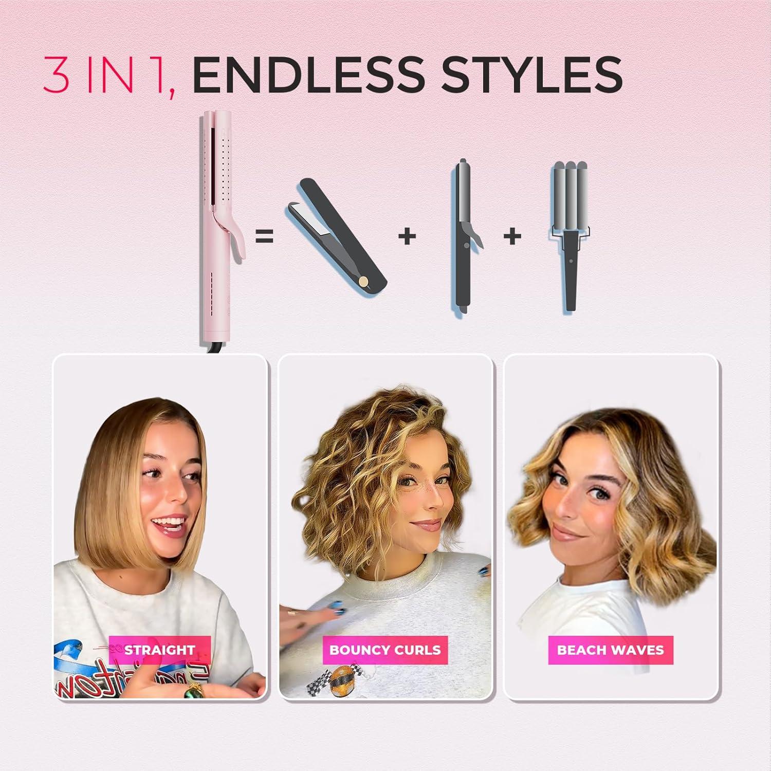 TYMO Airflow 2.0 Curling Iron Flat Iron – Hair Straightener and Curler 2 in 1, 1.25 Inch Curling Wand for Long Short Hair, Dual Voltage for Travel, 54 Million Ionic, Anti-Tangle, 5 Temps, Black(Pink)