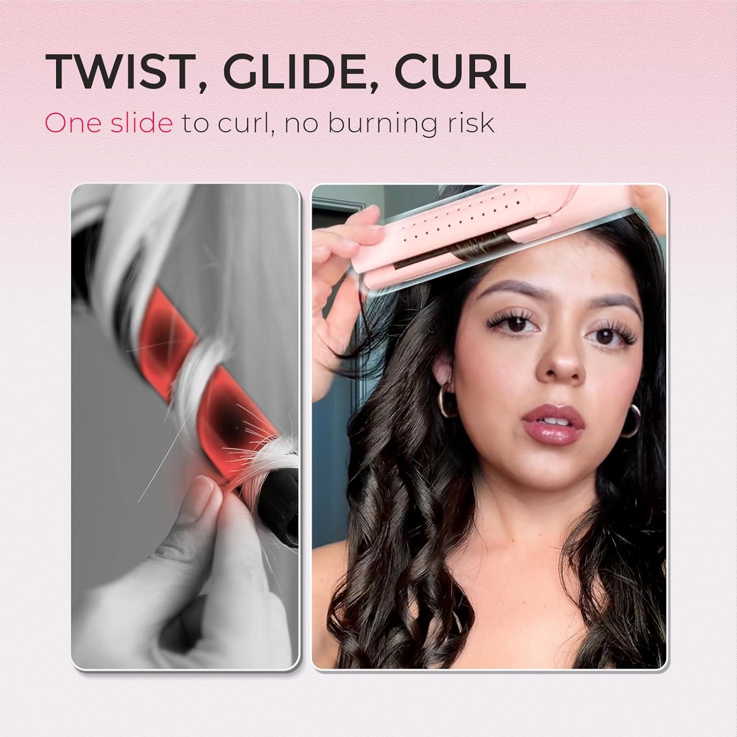 TYMO Airflow 2.0 Curling Iron Flat Iron – Hair Straightener and Curler 2 in 1, 1.25 Inch Curling Wand for Long Short Hair, Dual Voltage for Travel, 54 Million Ionic, Anti-Tangle, 5 Temps, Black(Pink)