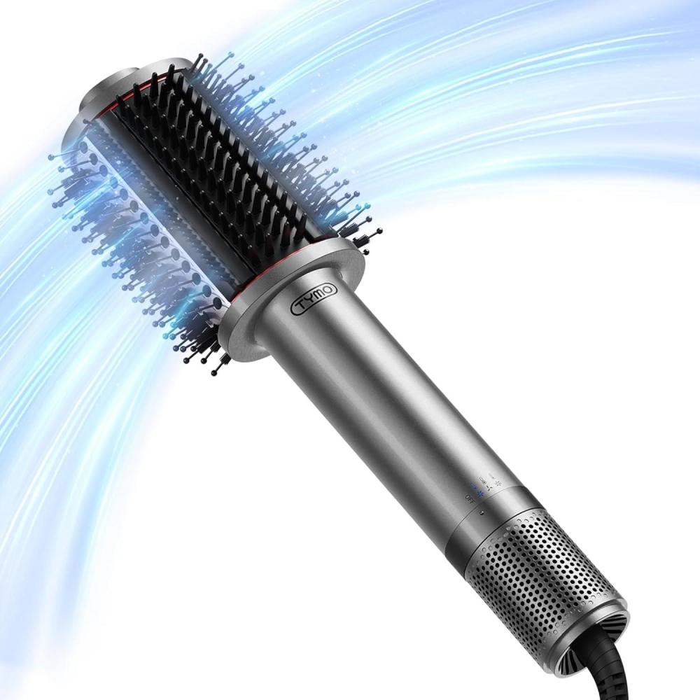 TYMO 4.0 Hair Blow Dryer Brush – Lightweight 3X Faster Drying 5-in-1 Ionic Blowout Hair Dryer Brush Adds Shine, Volume & Fullness for Smooth, Anti-Frizz Straight, Curl & Blowout Styles, Pink(Metal Grey)