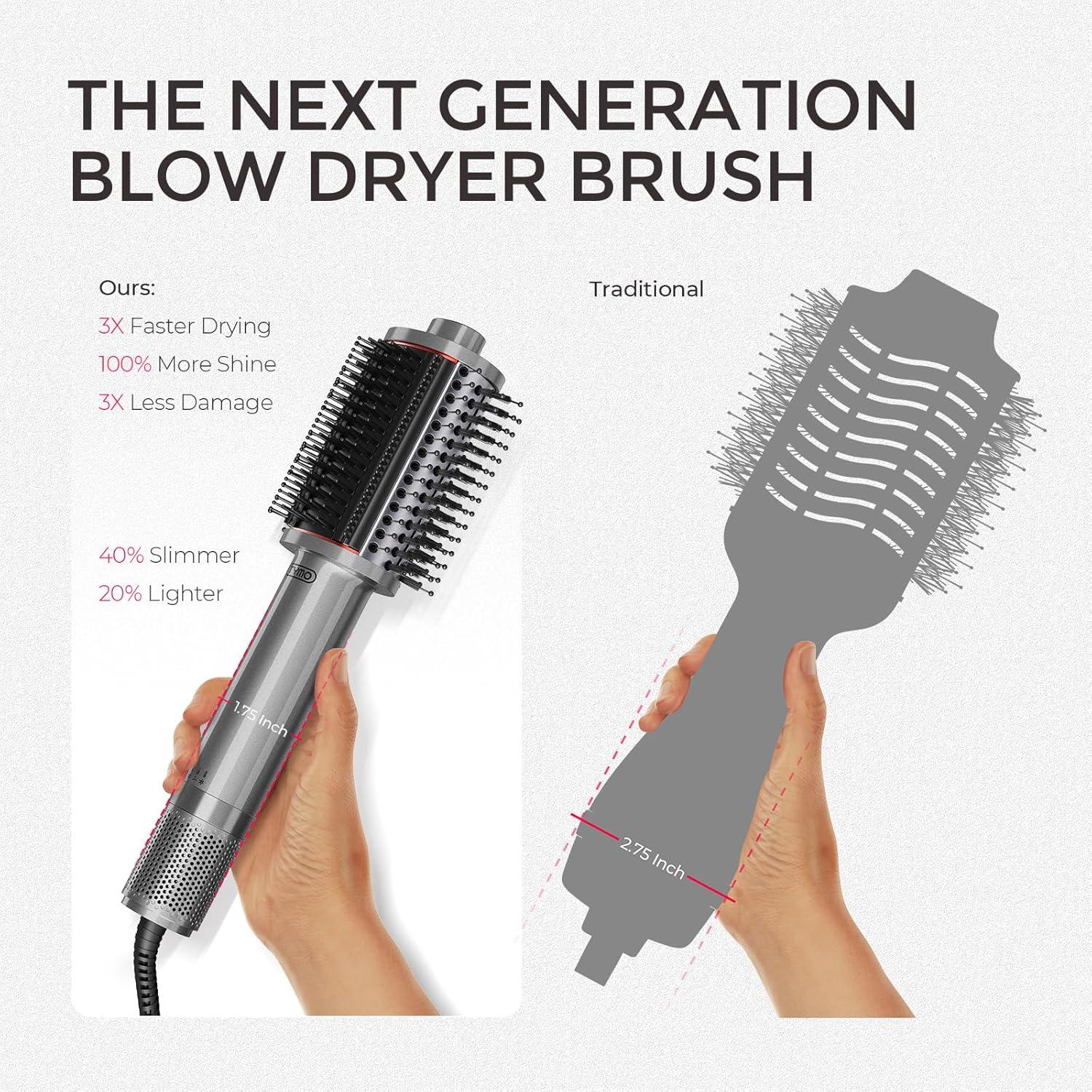 TYMO 4.0 Hair Blow Dryer Brush – Lightweight 3X Faster Drying 5-in-1 Ionic Blowout Hair Dryer Brush Adds Shine, Volume & Fullness for Smooth, Anti-Frizz Straight, Curl & Blowout Styles, Pink(Metal Grey)