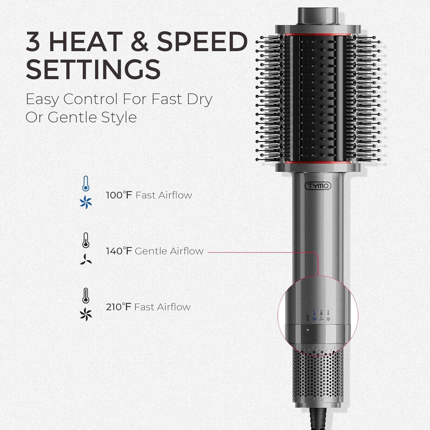 TYMO 4.0 Hair Blow Dryer Brush – Lightweight 3X Faster Drying 5-in-1 Ionic Blowout Hair Dryer Brush Adds Shine, Volume & Fullness for Smooth, Anti-Frizz Straight, Curl & Blowout Styles, Pink(Metal Grey)