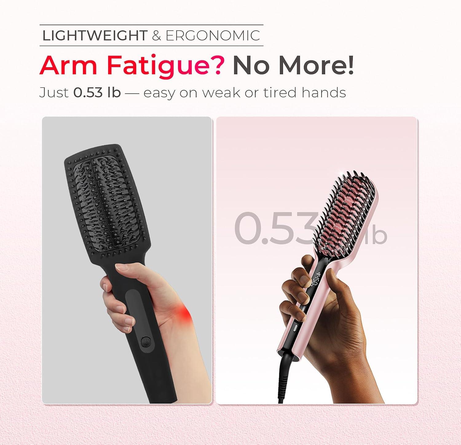 TYMO Hair Straightener Brush – Upgraded Ionic Compact Straightening Brush for Women with Wave-Design Bristles, Fast, Smooth Styling, Lightweight Hot Comb & Travel Flat Iron, 1 Billion Ions, Black(Pink)