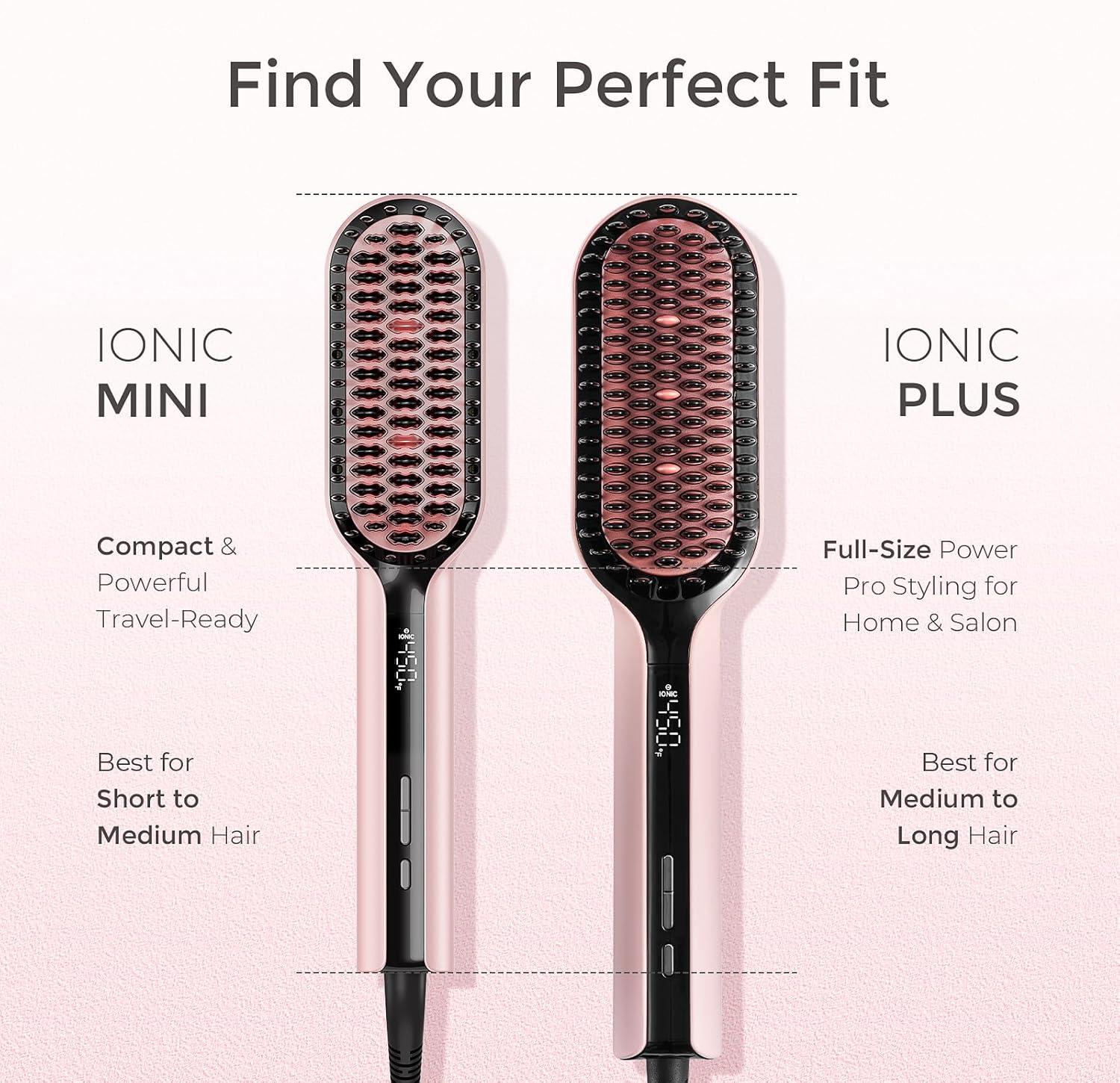 TYMO Hair Straightener Brush – Upgraded Ionic Compact Straightening Brush for Women with Wave-Design Bristles, Fast, Smooth Styling, Lightweight Hot Comb & Travel Flat Iron, 1 Billion Ions, Black(Pink)
