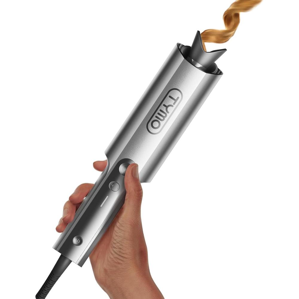 TYMO CurlPro Plus Automatic Rotating Curling Iron – Upgraded Long Barrel Curling Wand for Long Hair, Ceramic Hair Curler for Women, Anti-Scald, Tangle-Free, 600M Ionic, Dual Voltage, Gold, 1 1/2 Inch(Grey)
