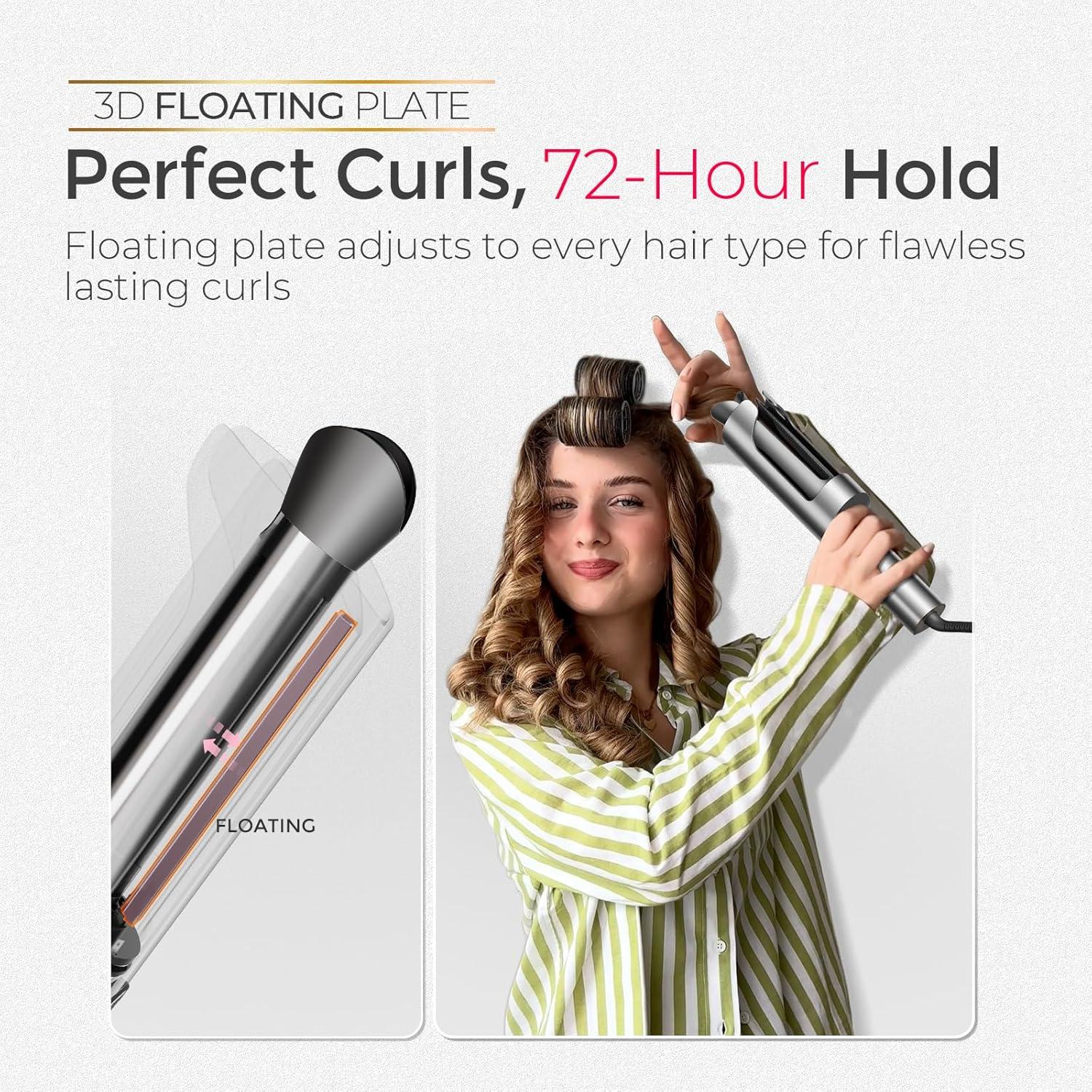 TYMO CurlPro Plus Automatic Rotating Curling Iron – Upgraded Long Barrel Curling Wand for Long Hair, Ceramic Hair Curler for Women, Anti-Scald, Tangle-Free, 600M Ionic, Dual Voltage, Gold, 1 1/2 Inch(Grey)