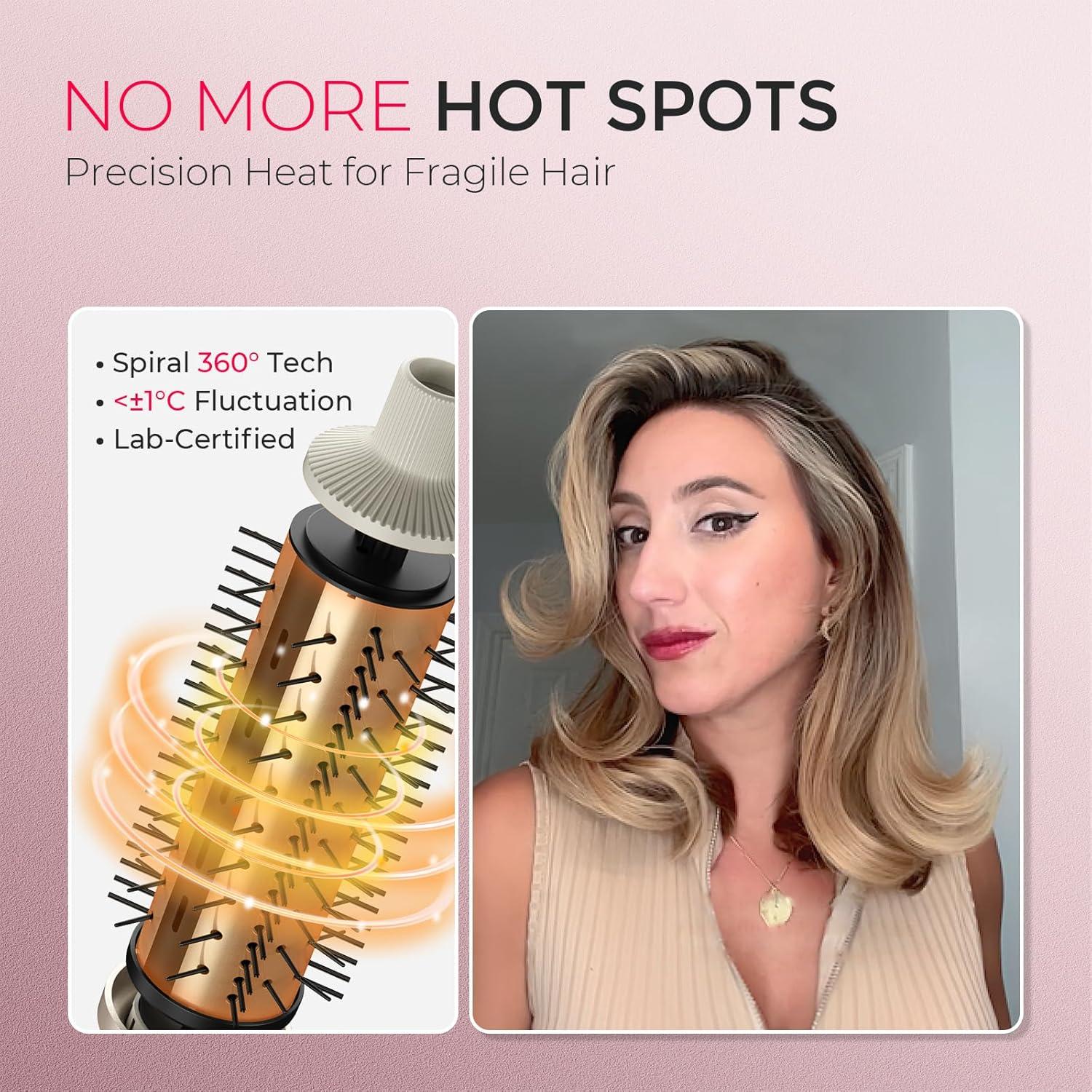 TYMO STYLUX PRO Thermal Brush Curling Brush, 1.5 Inch Blowout Heated Round Volumizer, Hair Straightener and Curler 2 in 1, 800M Negative Ion for Smoother, LCD Display, 5 Temp, Dual Voltage, Gray(Gold)