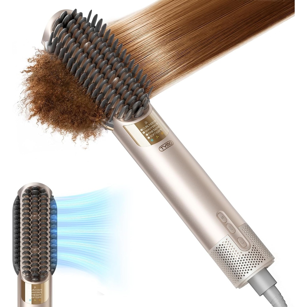 TYMO Hair Straightener Brush Blow Dryer 2-in-1, 2X Faster Wet to Dry Hair Straightener Hot Comb for Smooth Styling, Flowy Ionic Air Straightening Styler for Women, Add Shine & Less Heat Damage, Gold(Gold)