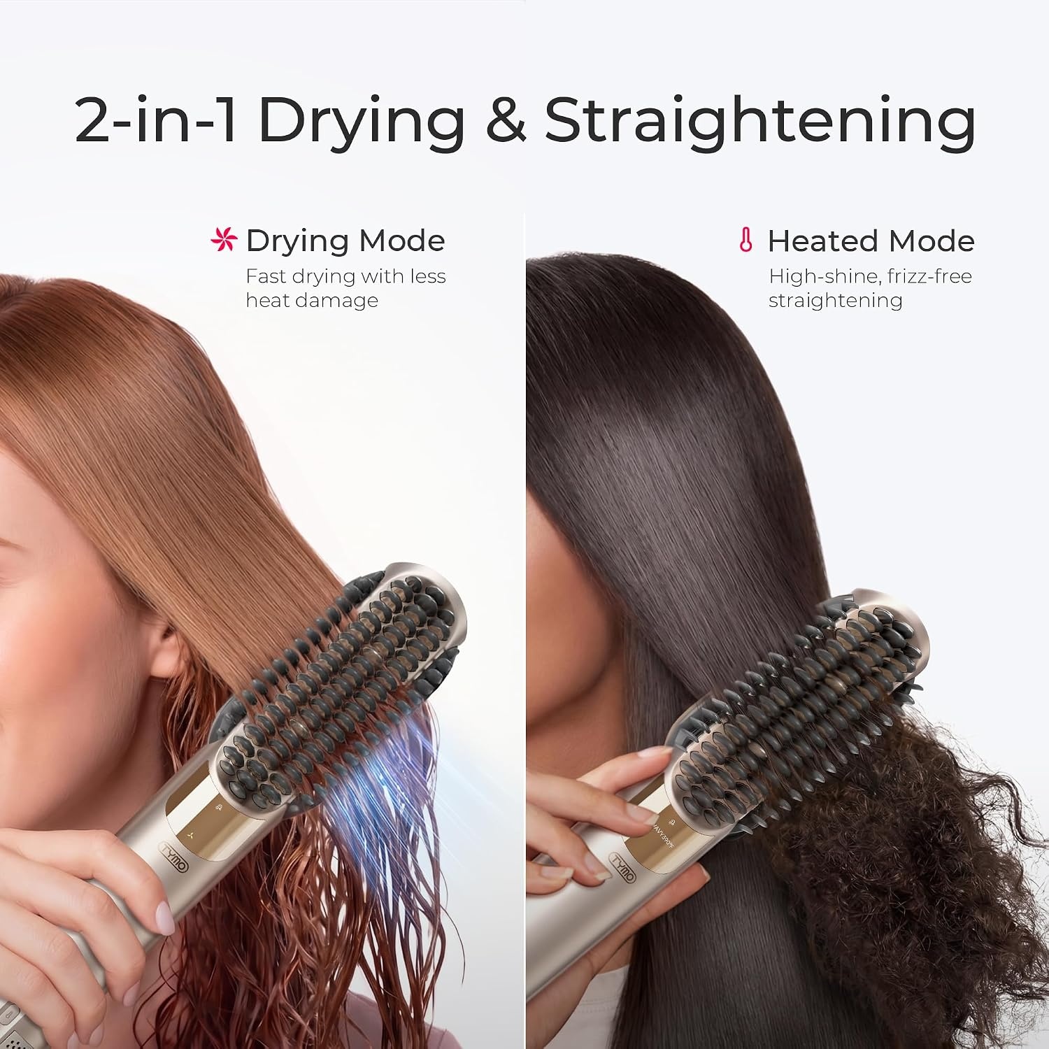 TYMO Hair Straightener Brush Blow Dryer 2-in-1, 2X Faster Wet to Dry Hair Straightener Hot Comb for Smooth Styling, Flowy Ionic Air Straightening Styler for Women, Add Shine & Less Heat Damage, Gold(Gold)