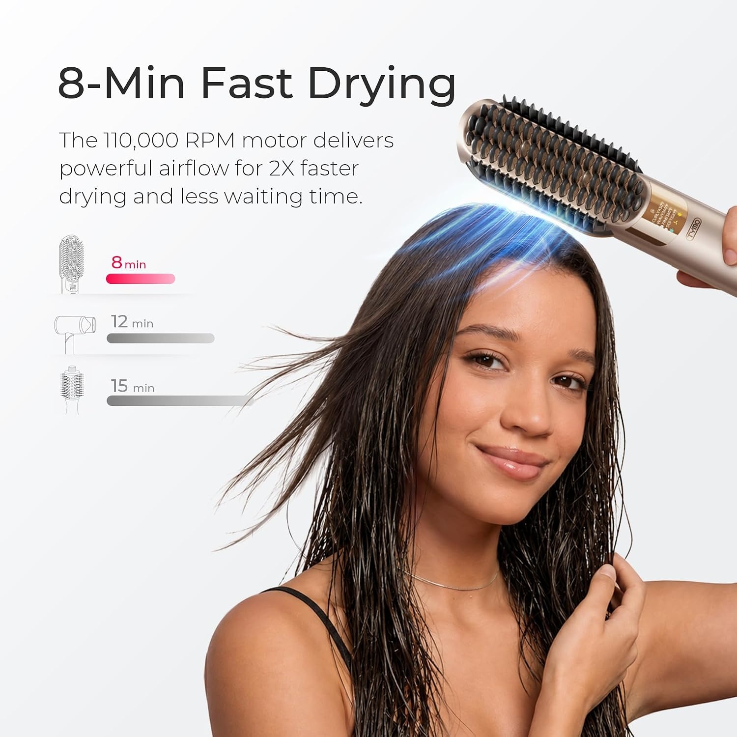 TYMO Hair Straightener Brush Blow Dryer 2-in-1, 2X Faster Wet to Dry Hair Straightener Hot Comb for Smooth Styling, Flowy Ionic Air Straightening Styler for Women, Add Shine & Less Heat Damage, Gold(Gold)