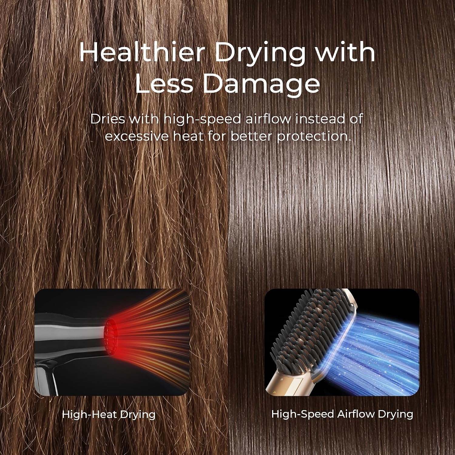 TYMO Hair Straightener Brush Blow Dryer 2-in-1, 2X Faster Wet to Dry Hair Straightener Hot Comb for Smooth Styling, Flowy Ionic Air Straightening Styler for Women, Add Shine & Less Heat Damage, Gold(Gold)