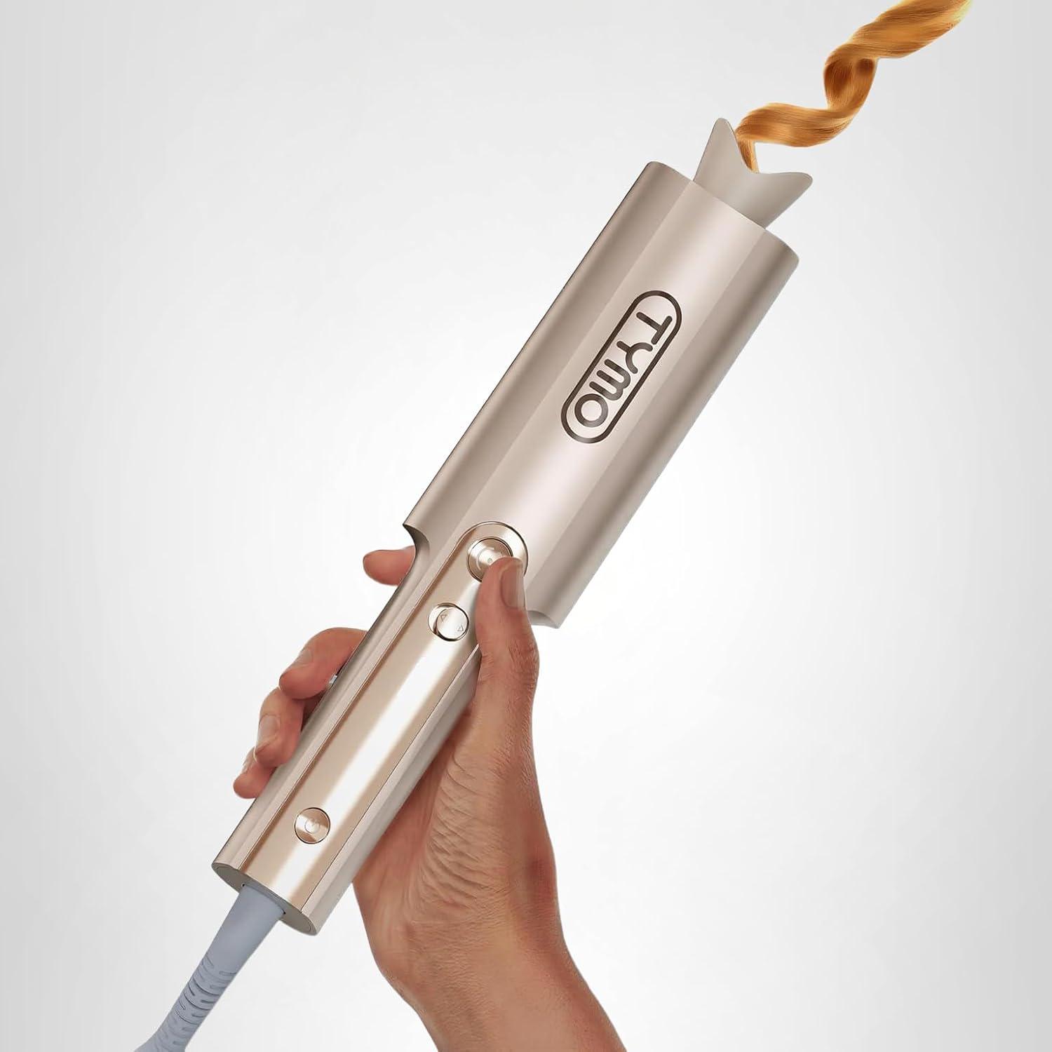 Upgraded Automatic Rotating Curling Iron – TYMO CurlPro Plus Long Barrel Curling Wand for Long Hair, Ceramic Hair Curler for Women, Anti-Scald, Tangle-Free, 600M Ionic, Dual Voltage,Gold Blush, 1 Inch(Gold)
