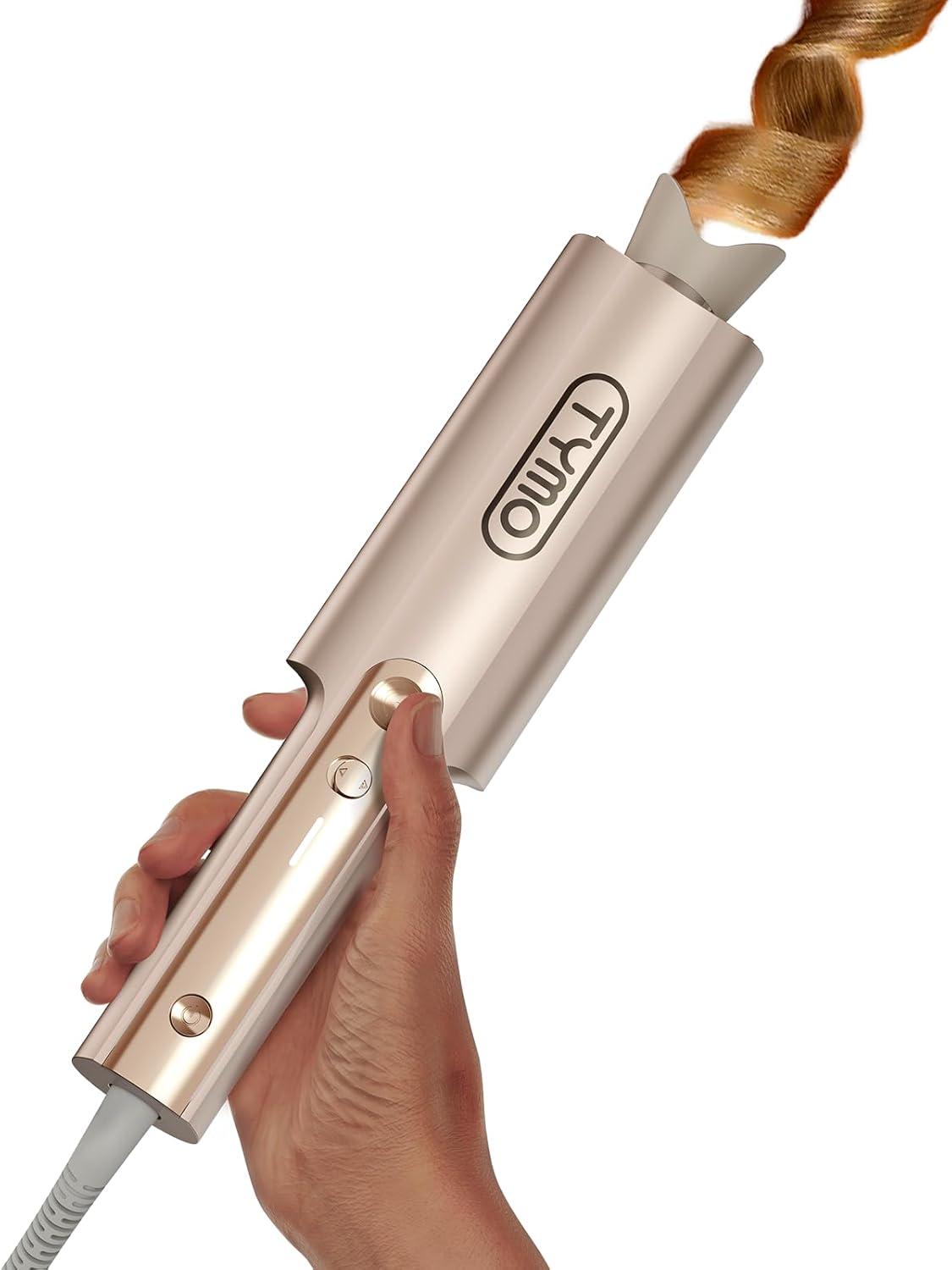 Upgraded Automatic Rotating Curling Iron – TYMO CurlPro Plus Long Barrel Curling Wand for Long Hair, Ceramic Hair Curler for Women, Anti-Scald, Tangle-Free, 600M Ionic, Dual Voltage,Gold Blush, 1 Inch(Gold)