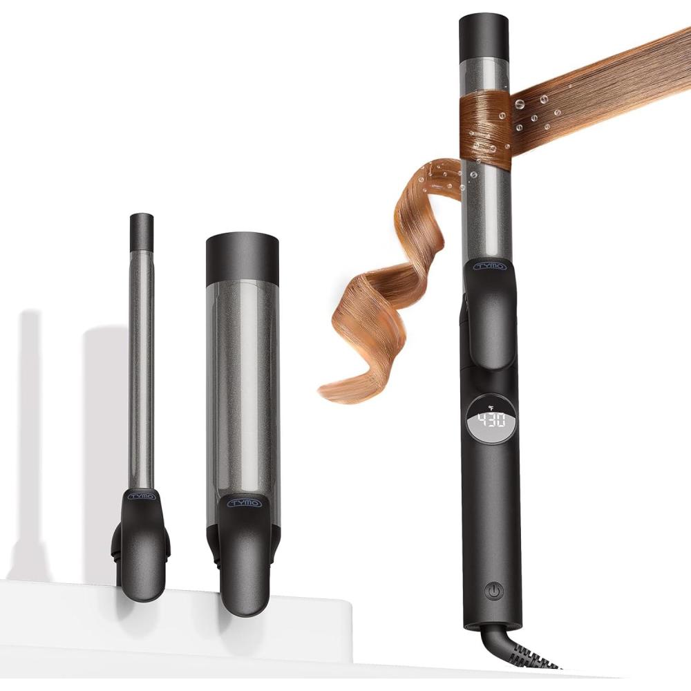 TYMO Curling Iron Set – 1/2, 1, 1 1/2 Inch Professional Ceramic Hair Curler for Spiral Curls & Beach Waves, Ionic Curling Wand for Women Short/Long Hair, Fast Heating, Dual Voltage & 5 Temps, Black(Black)