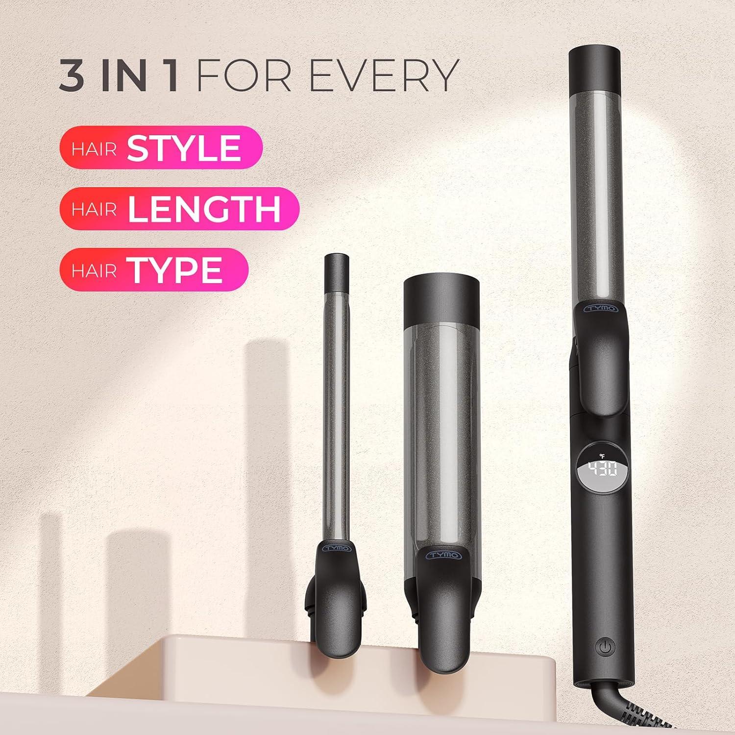 TYMO Curling Iron Set – 1/2, 1, 1 1/2 Inch Professional Ceramic Hair Curler for Spiral Curls & Beach Waves, Ionic Curling Wand for Women Short/Long Hair, Fast Heating, Dual Voltage & 5 Temps, Black(Black)