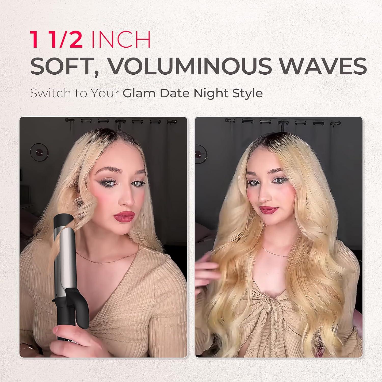 TYMO Curling Iron Set – 1/2, 1, 1 1/2 Inch Professional Ceramic Hair Curler for Spiral Curls & Beach Waves, Ionic Curling Wand for Women Short/Long Hair, Fast Heating, Dual Voltage & 5 Temps, Black(Black)