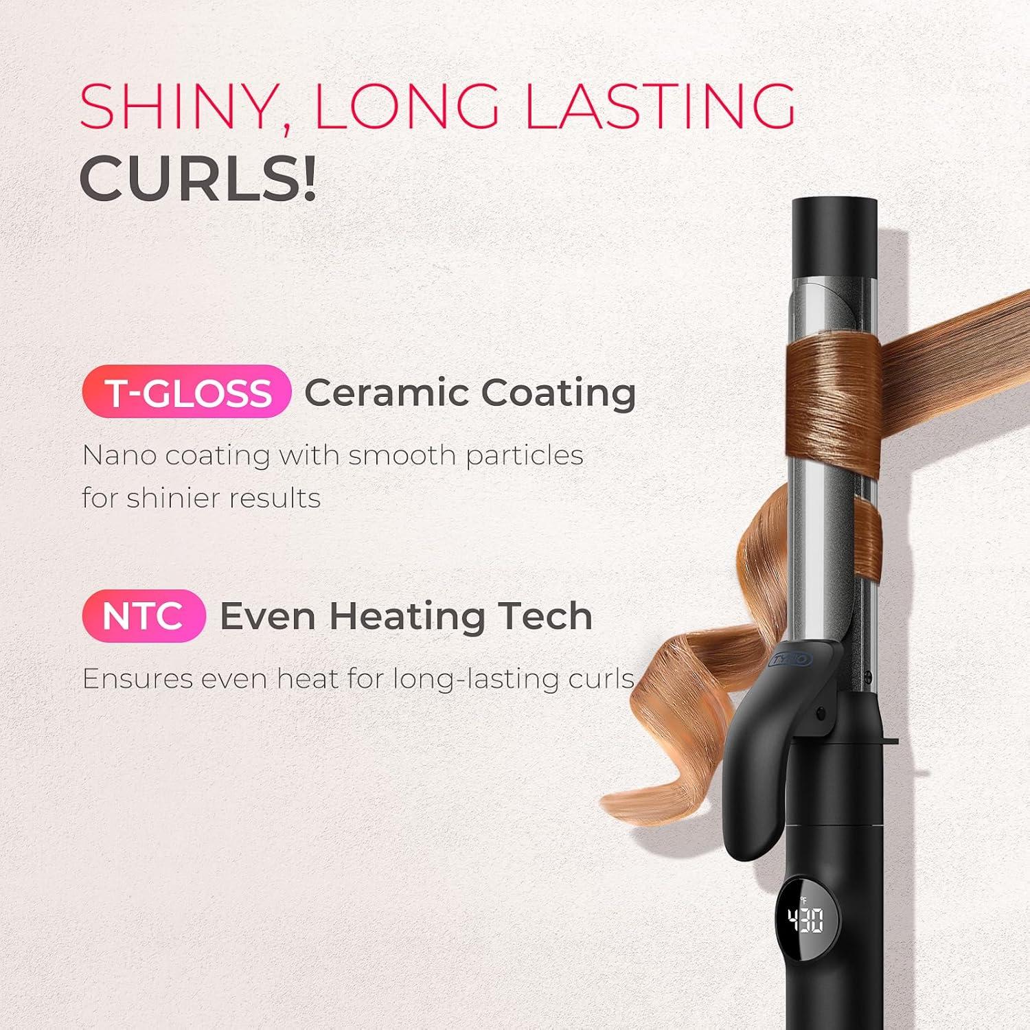 TYMO Curling Iron Set – 1/2, 1, 1 1/2 Inch Professional Ceramic Hair Curler for Spiral Curls & Beach Waves, Ionic Curling Wand for Women Short/Long Hair, Fast Heating, Dual Voltage & 5 Temps, Black(Black)