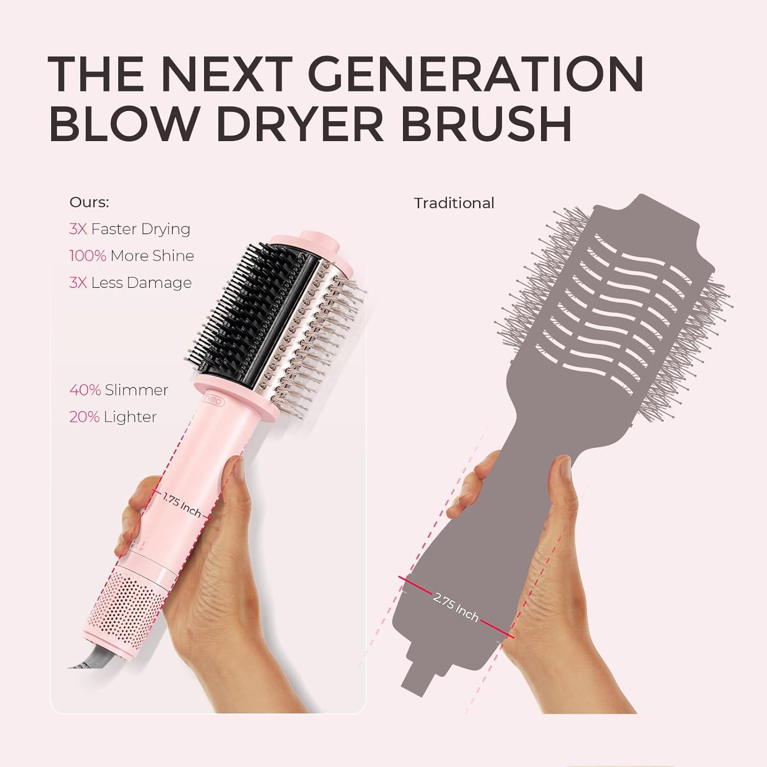 TYMO 4.0 Hair Blow Dryer Brush – Lightweight 3X Faster Drying 5-in-1 Ionic Blowout Hair Dryer Brush Adds Shine, Volume & Fullness for Smooth, Anti-Frizz Straight, Curl & Blowout Styles, Pink(Pink)