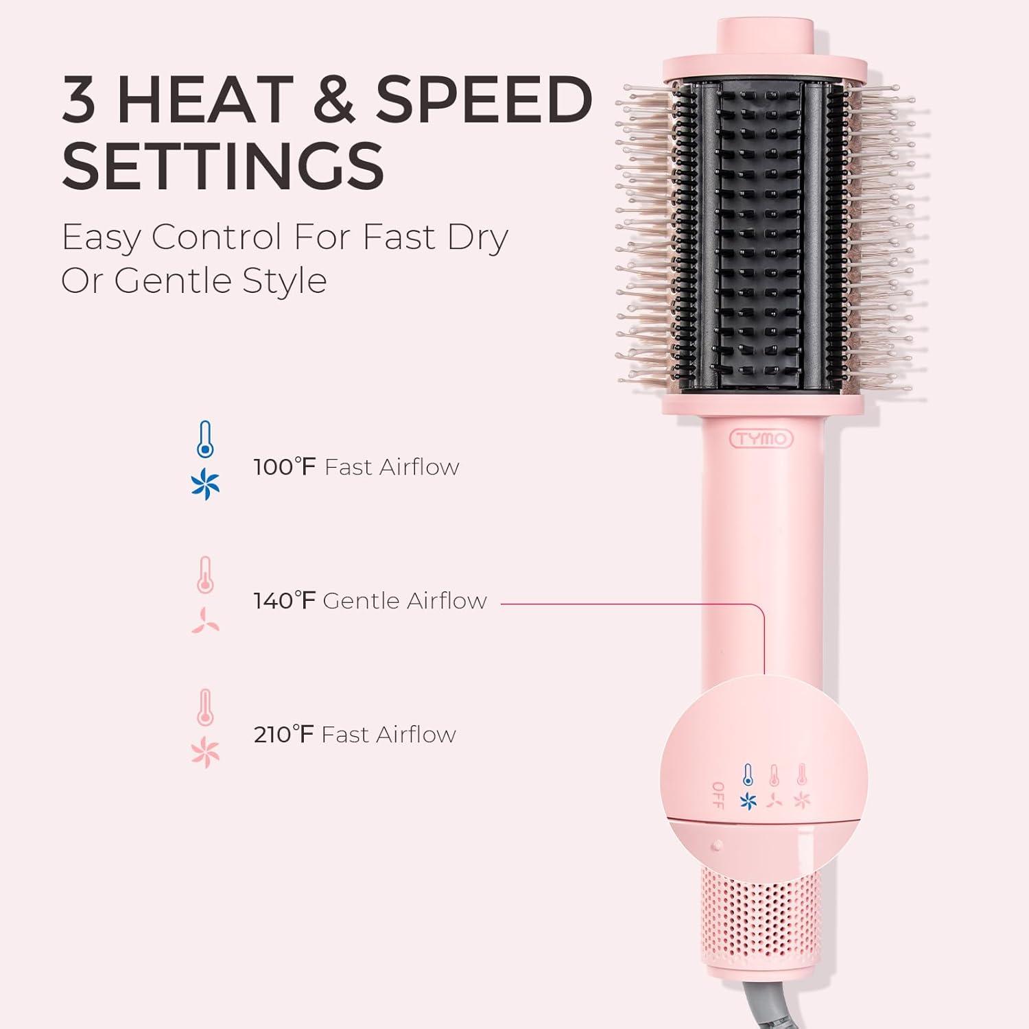 TYMO 4.0 Hair Blow Dryer Brush – Lightweight 3X Faster Drying 5-in-1 Ionic Blowout Hair Dryer Brush Adds Shine, Volume & Fullness for Smooth, Anti-Frizz Straight, Curl & Blowout Styles, Pink(Pink)
