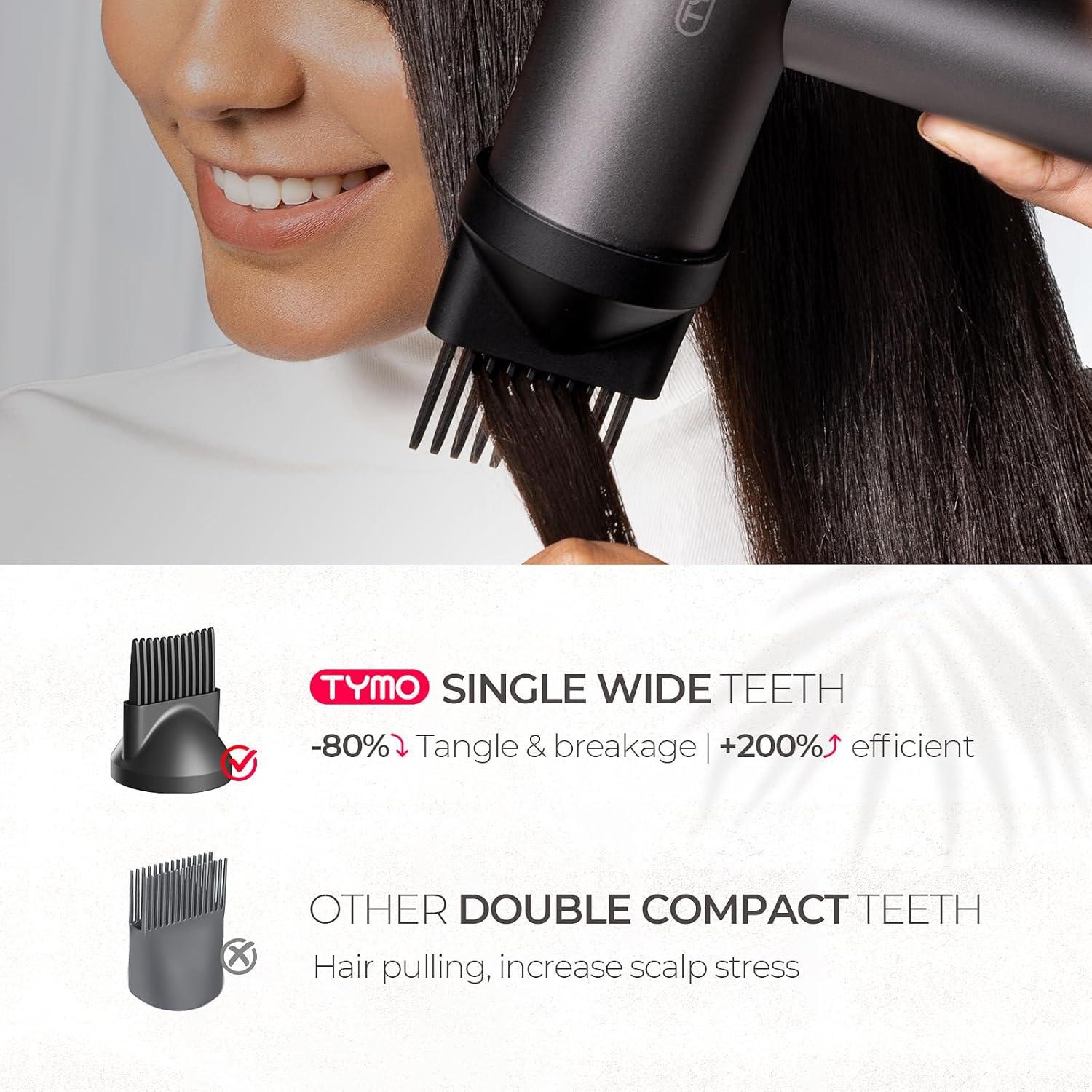 TYMO Hair Dryer with Diffuser for Women – 1500W Professional High Speed Blow Dryer with Comb, 110,000RPM Fast Dry, 200 Million Ionic Hairdryer, 4 Temps & 3 Speeds, 8 Ft Cord for Salon, Metal Gray(Metal Gray)