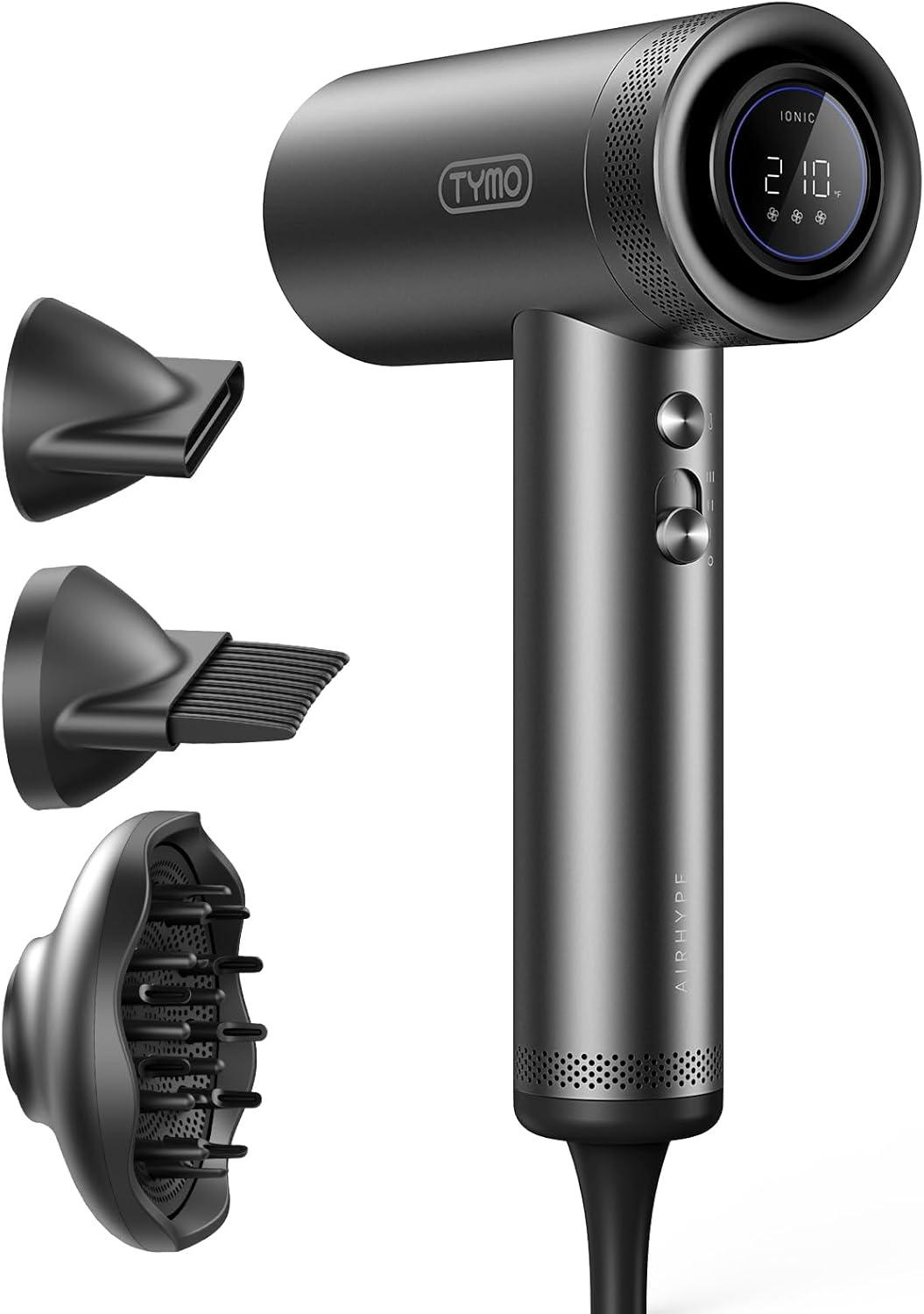 TYMO Hair Dryer with Diffuser for Women – 1500W Professional High Speed Blow Dryer with Comb, 110,000RPM Fast Dry, 200 Million Ionic Hairdryer, 4 Temps & 3 Speeds, 8 Ft Cord for Salon, Metal Gray(Graphite)