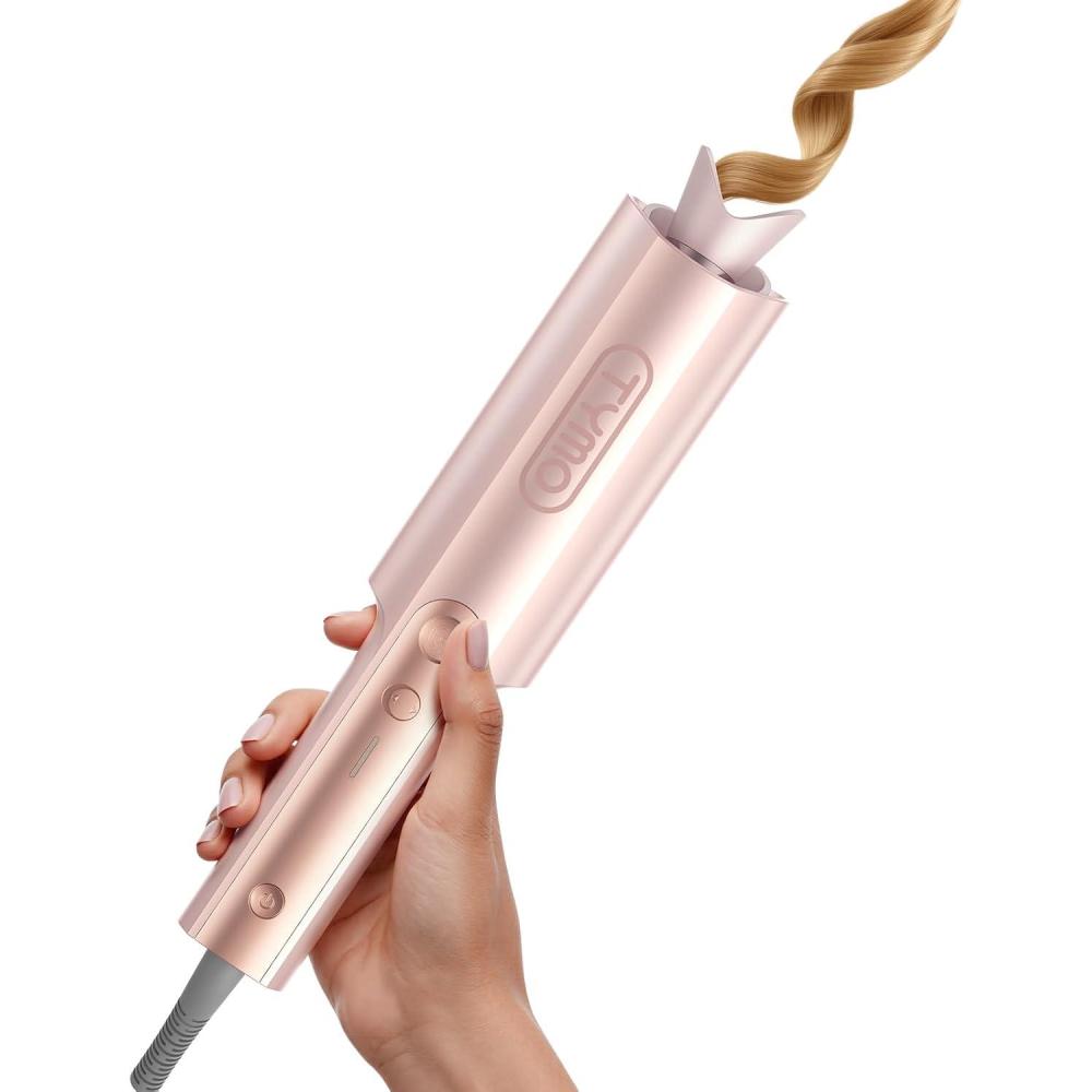 Upgraded Automatic Rotating Curling Iron – TYMO CurlPro Plus Long Barrel Curling Wand for Long Hair, Ceramic Hair Curler for Women, Anti-Scald, Tangle-Free, 600M Ionic, Dual Voltage,Gold Blush, 1 Inch(Gold Blush)