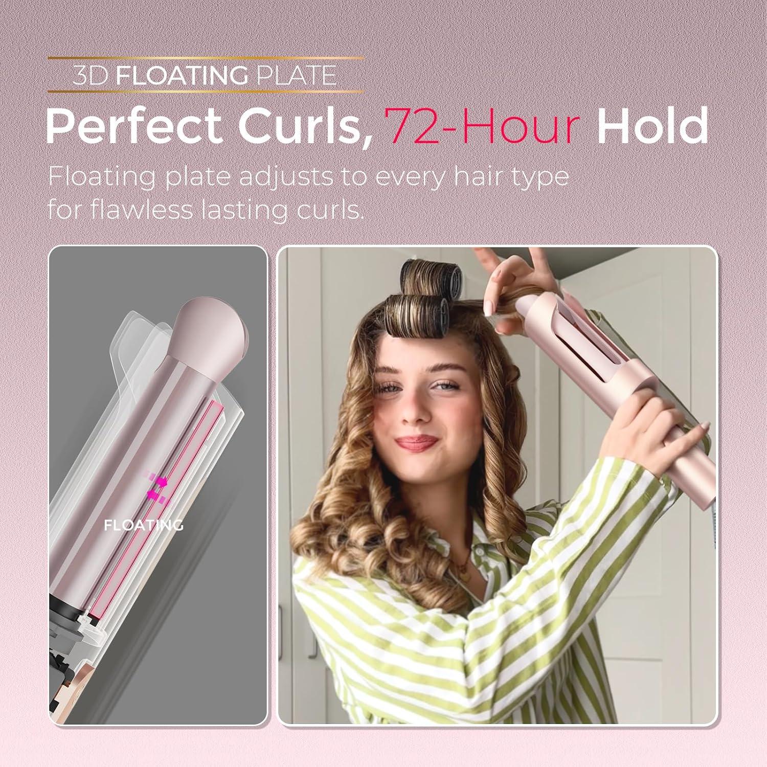 Upgraded Automatic Rotating Curling Iron – TYMO CurlPro Plus Long Barrel Curling Wand for Long Hair, Ceramic Hair Curler for Women, Anti-Scald, Tangle-Free, 600M Ionic, Dual Voltage,Gold Blush, 1 Inch(Gold Blush)