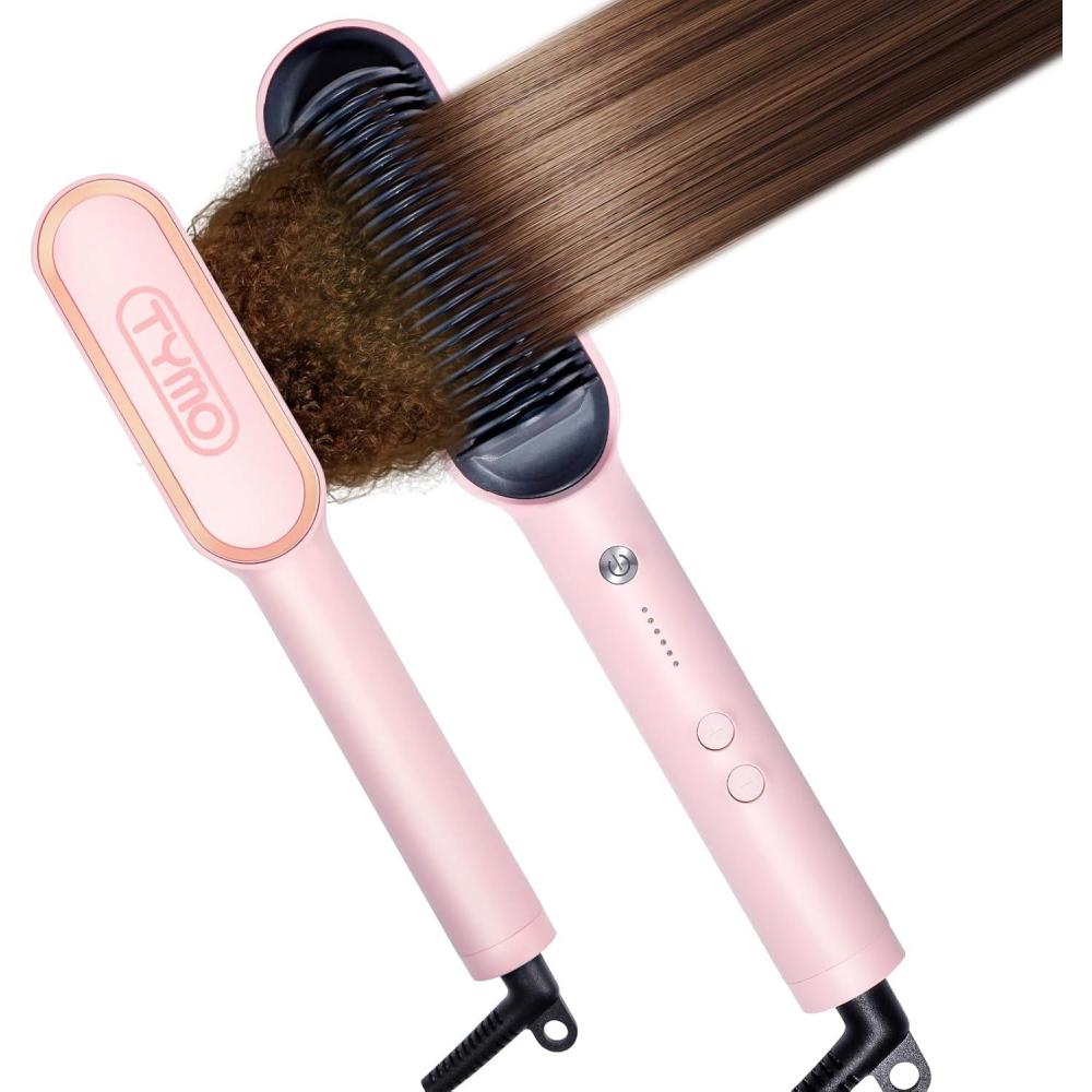 TYMO Ring Hair Straightener Brush – Hair Straightening Iron with Built-in Comb, 20s Fast Heating & 5 Temp Settings & Anti-Scald, Perfect for Professional Salon at Home, Sakura Pink(Sakura Pink)