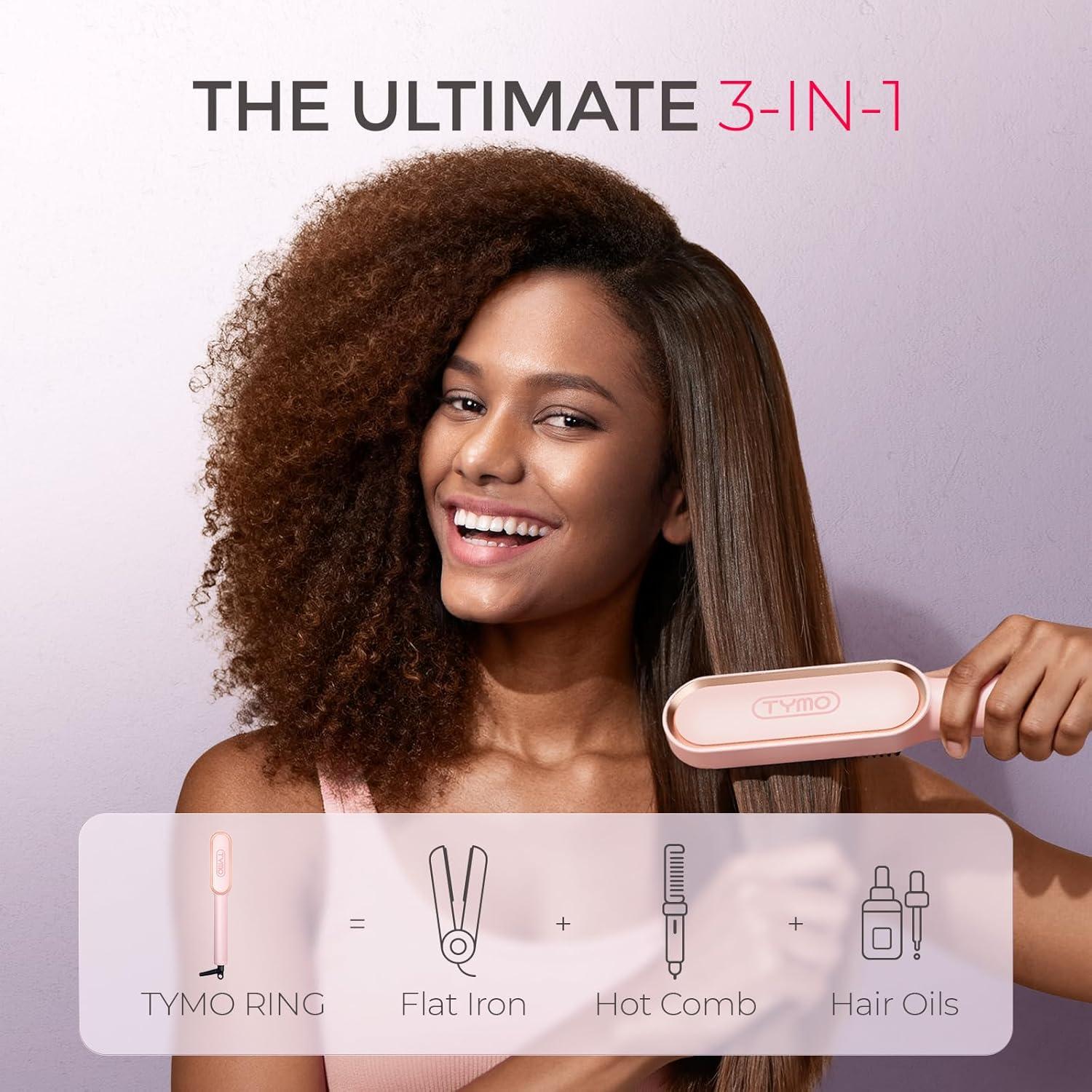 TYMO Ring Hair Straightener Brush – Hair Straightening Iron with Built-in Comb, 20s Fast Heating & 5 Temp Settings & Anti-Scald, Perfect for Professional Salon at Home, Sakura Pink(Sakura Pink)