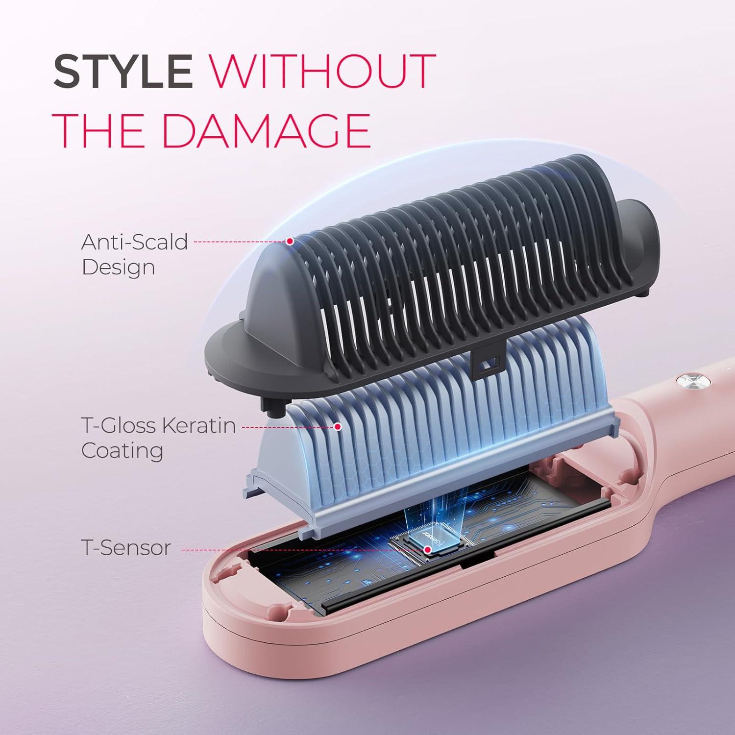 TYMO Ring Hair Straightener Brush – Hair Straightening Iron with Built-in Comb, 20s Fast Heating & 5 Temp Settings & Anti-Scald, Perfect for Professional Salon at Home, Sakura Pink(Sakura Pink)