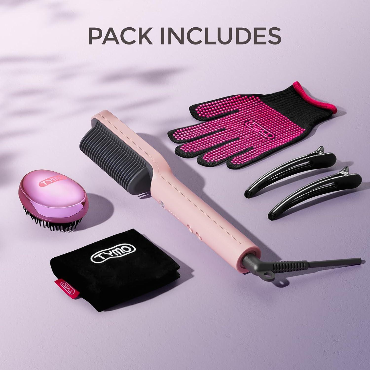 TYMO Ring Hair Straightener Brush – Hair Straightening Iron with Built-in Comb, 20s Fast Heating & 5 Temp Settings & Anti-Scald, Perfect for Professional Salon at Home, Sakura Pink(Sakura Pink)
