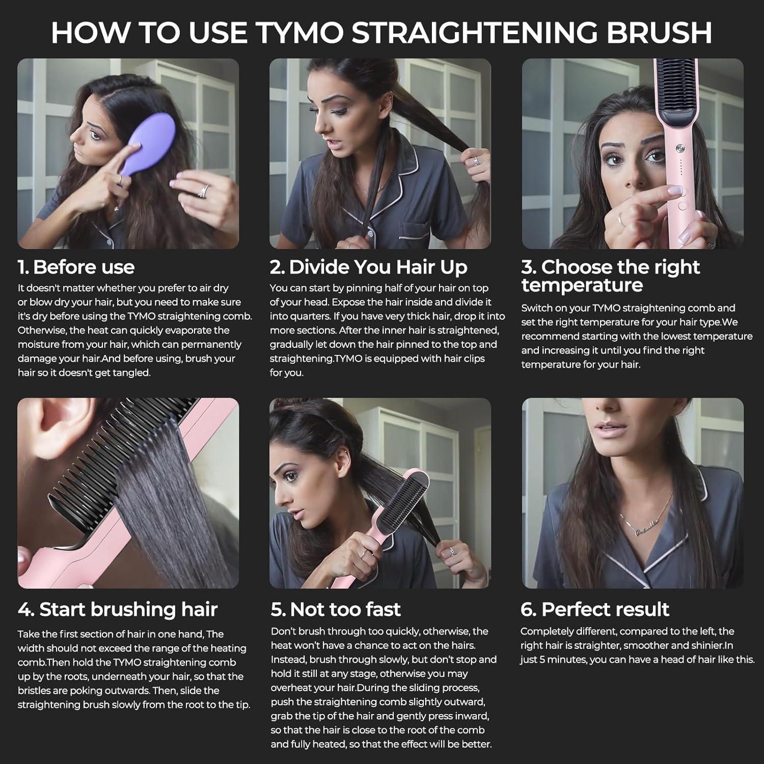 TYMO Ring Hair Straightener Brush – Hair Straightening Iron with Built-in Comb, 20s Fast Heating & 5 Temp Settings & Anti-Scald, Perfect for Professional Salon at Home, Sakura Pink(Sakura Pink)