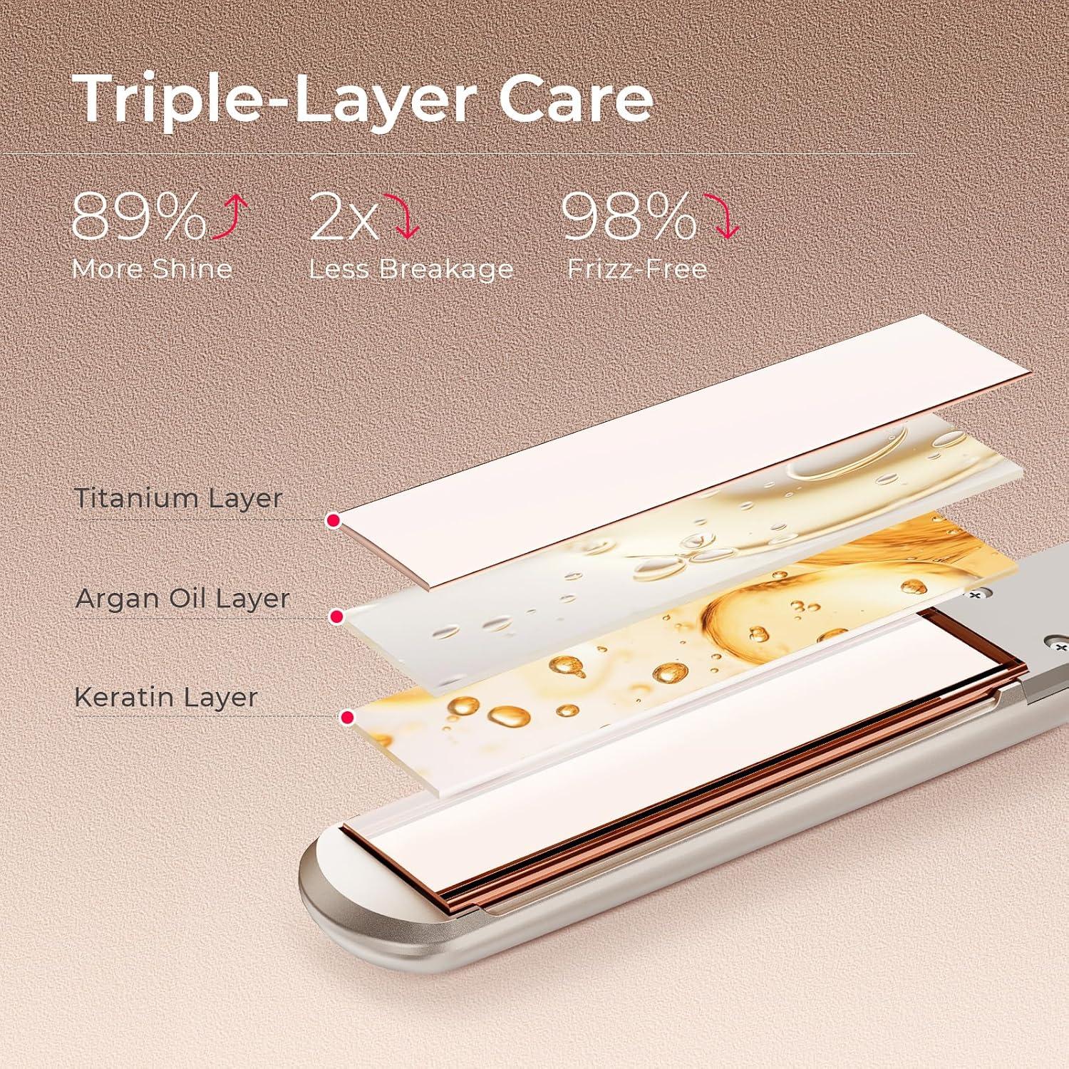 TYMO Flat Iron Hair Straightener – Titanium Hair Straighteners for Women, 1 Inch Professional Travel Flat Iron, Portable Straightener and Curlers with 10s Heat Up, 32 Temp, Dual Voltage & LED Display