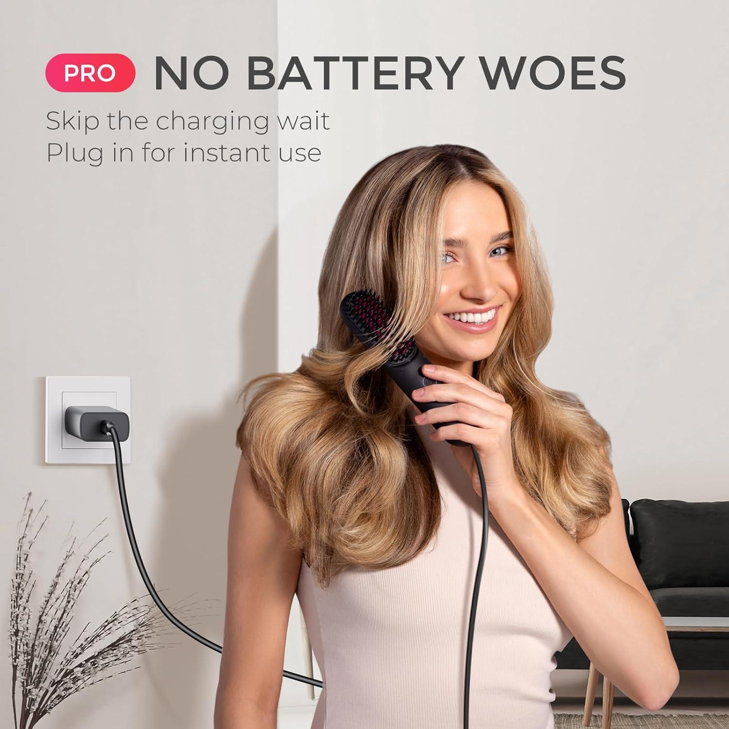 TYMO Cordless Hair Straightener Brush – Porta PRO Portable Straightening Brush for Travel, Mini Ionic Hot Comb Straightener for Women, Lightweight on-The-go, Cordless & Fast Charger Dual Power, Black