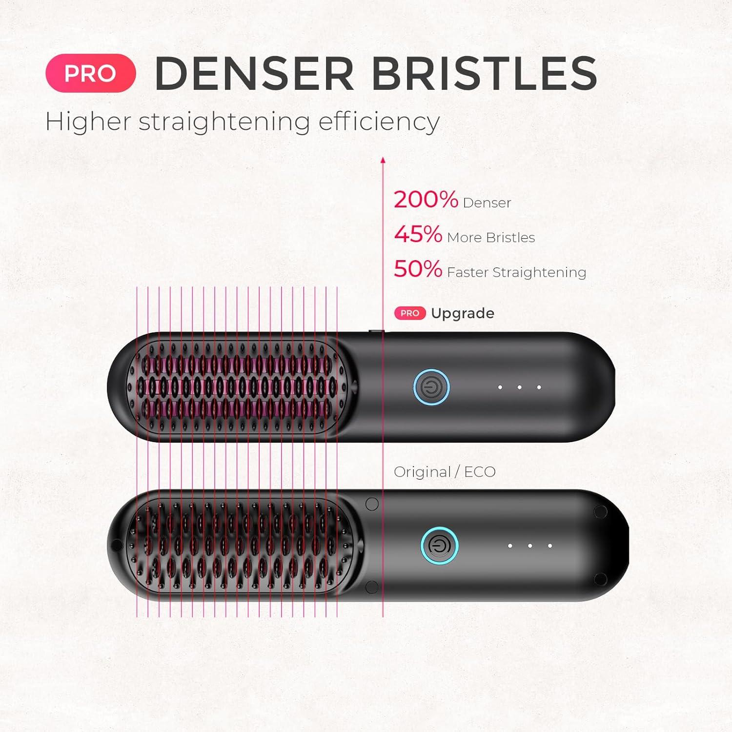 TYMO Cordless Hair Straightener Brush – Porta PRO Portable Straightening Brush for Travel, Mini Ionic Hot Comb Straightener for Women, Lightweight on-The-go, Cordless & Fast Charger Dual Power, Black