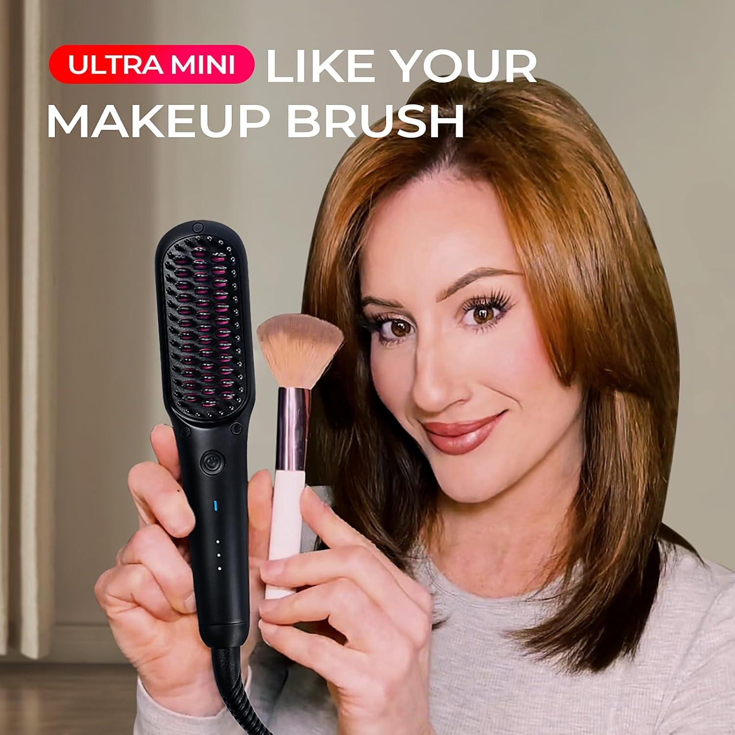 TYMO Portable Hair Straightener Brush – Ionic MINI Straightening Brush for Short Hair, Ionic Hot Comb Straightener for Women, 0.39lb Ultra Lightweight for Travel, 200M Negative Ions, Dual Voltage