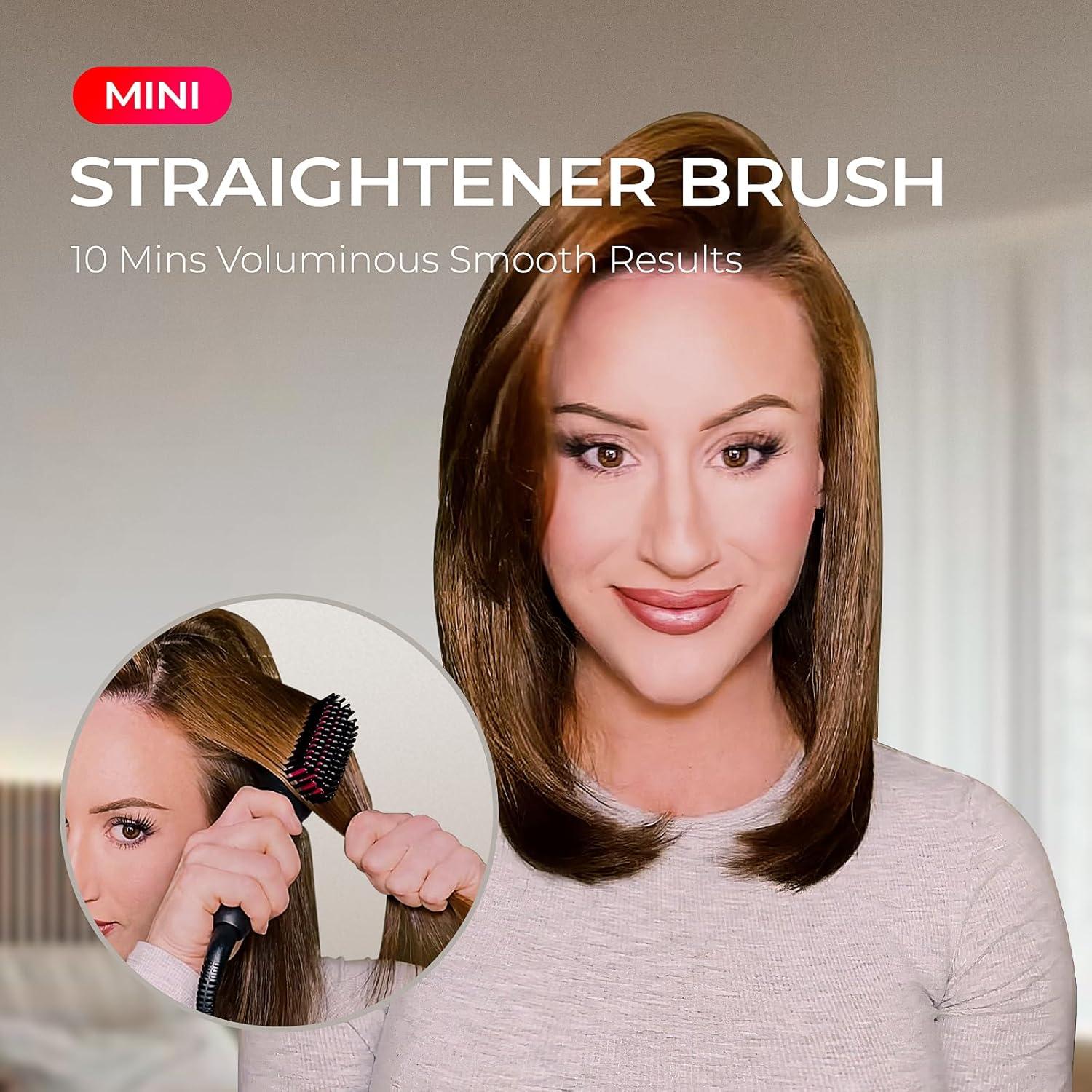 TYMO Portable Hair Straightener Brush – Ionic MINI Straightening Brush for Short Hair, Ionic Hot Comb Straightener for Women, 0.39lb Ultra Lightweight for Travel, 200M Negative Ions, Dual Voltage