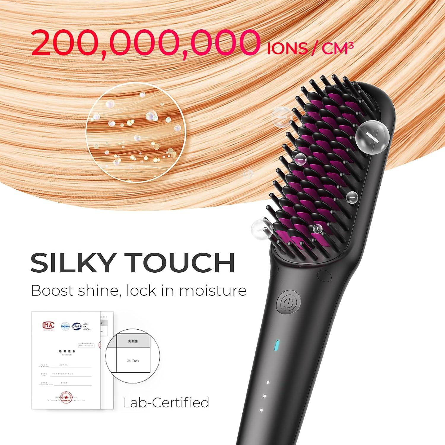 TYMO Portable Hair Straightener Brush – Ionic MINI Straightening Brush for Short Hair, Ionic Hot Comb Straightener for Women, 0.39lb Ultra Lightweight for Travel, 200M Negative Ions, Dual Voltage