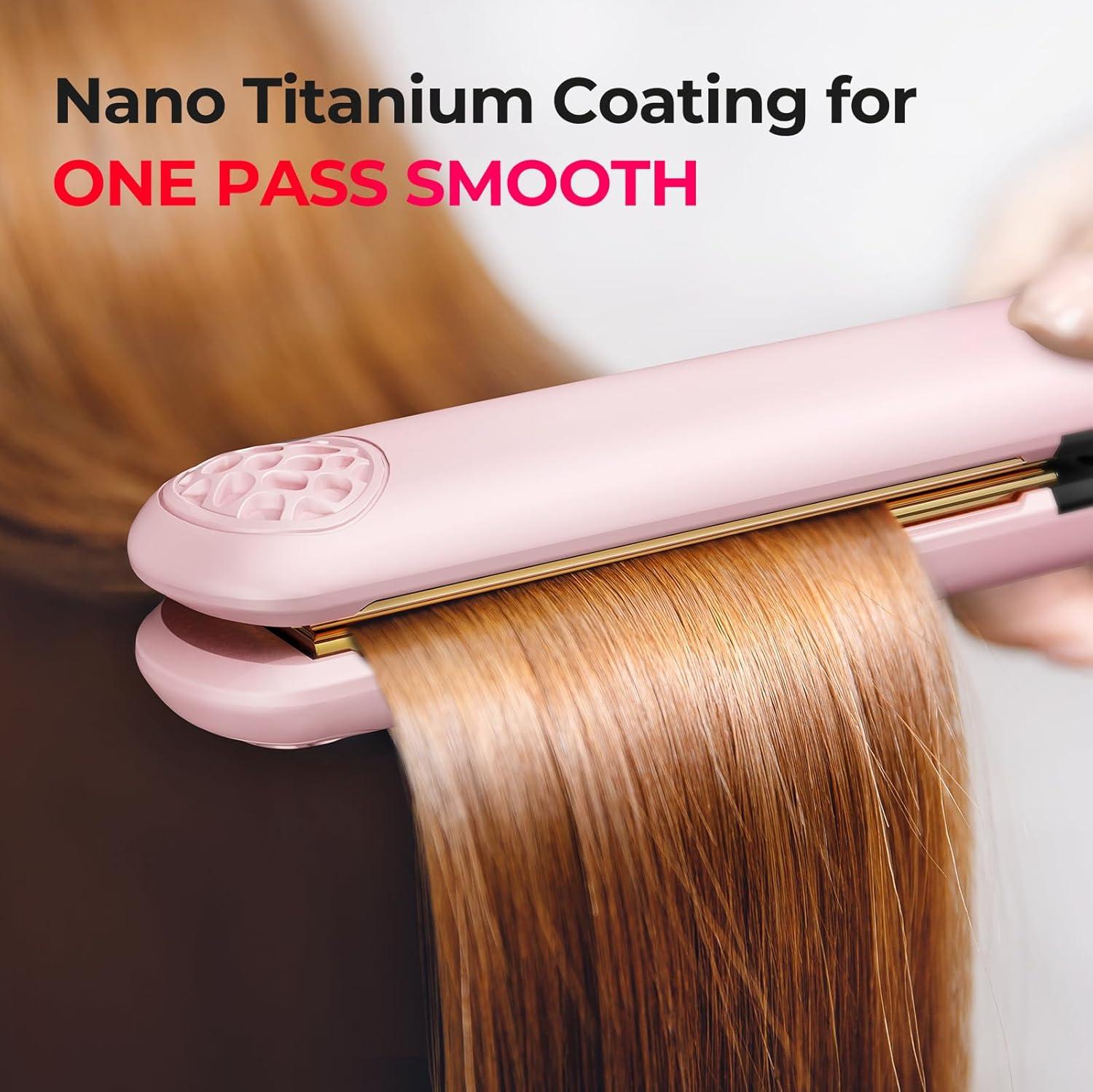 TYMO Flat Iron Hair Straightener and Curler 2 in 1 with 10s Fast Heating, 1 Inch Professional Titanium Straightening Curling Iron with 32 Adjustable Temp and Automatic Shut Off(Light Pink)