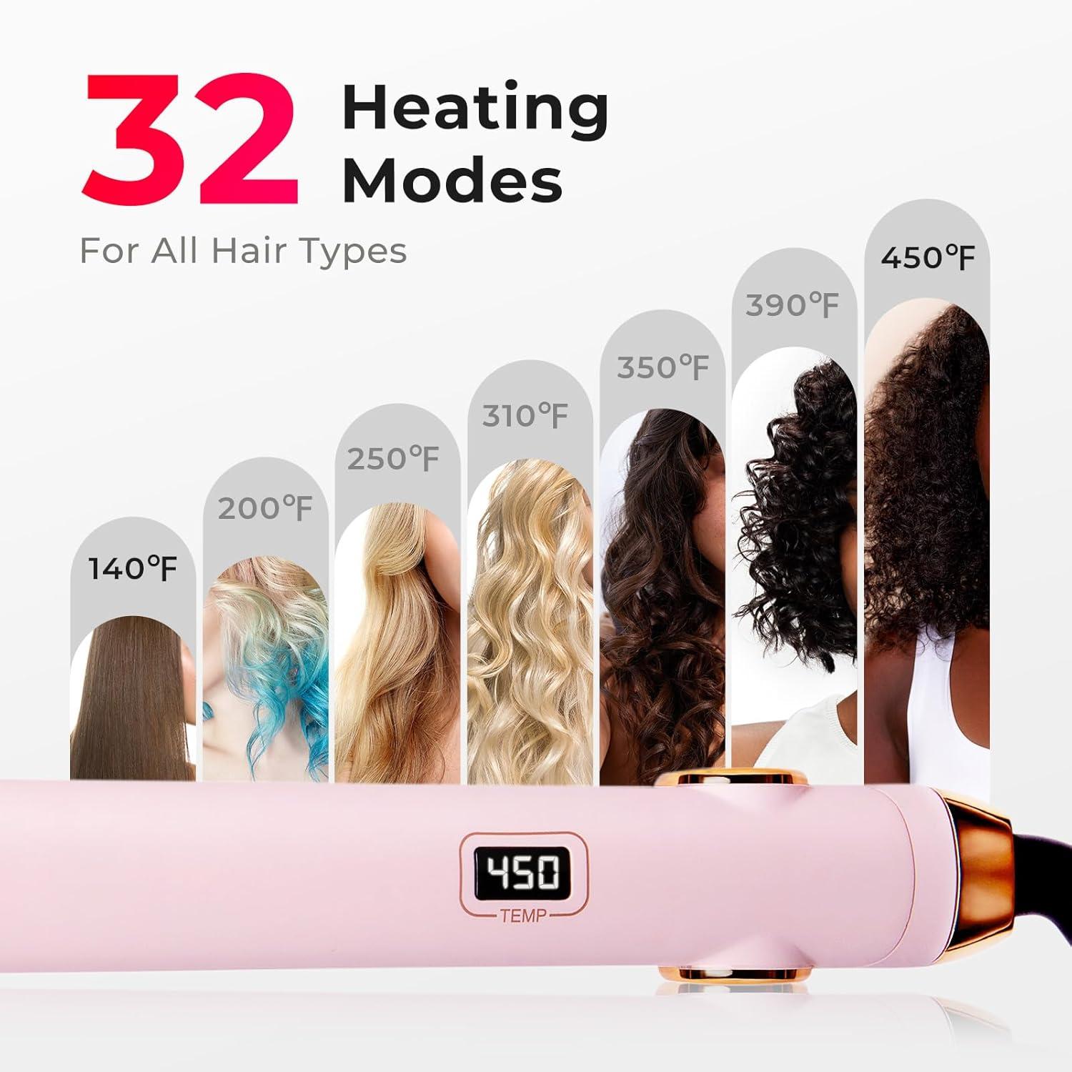 TYMO Flat Iron Hair Straightener and Curler 2 in 1 with 10s Fast Heating, 1 Inch Professional Titanium Straightening Curling Iron with 32 Adjustable Temp and Automatic Shut Off(Light Pink)