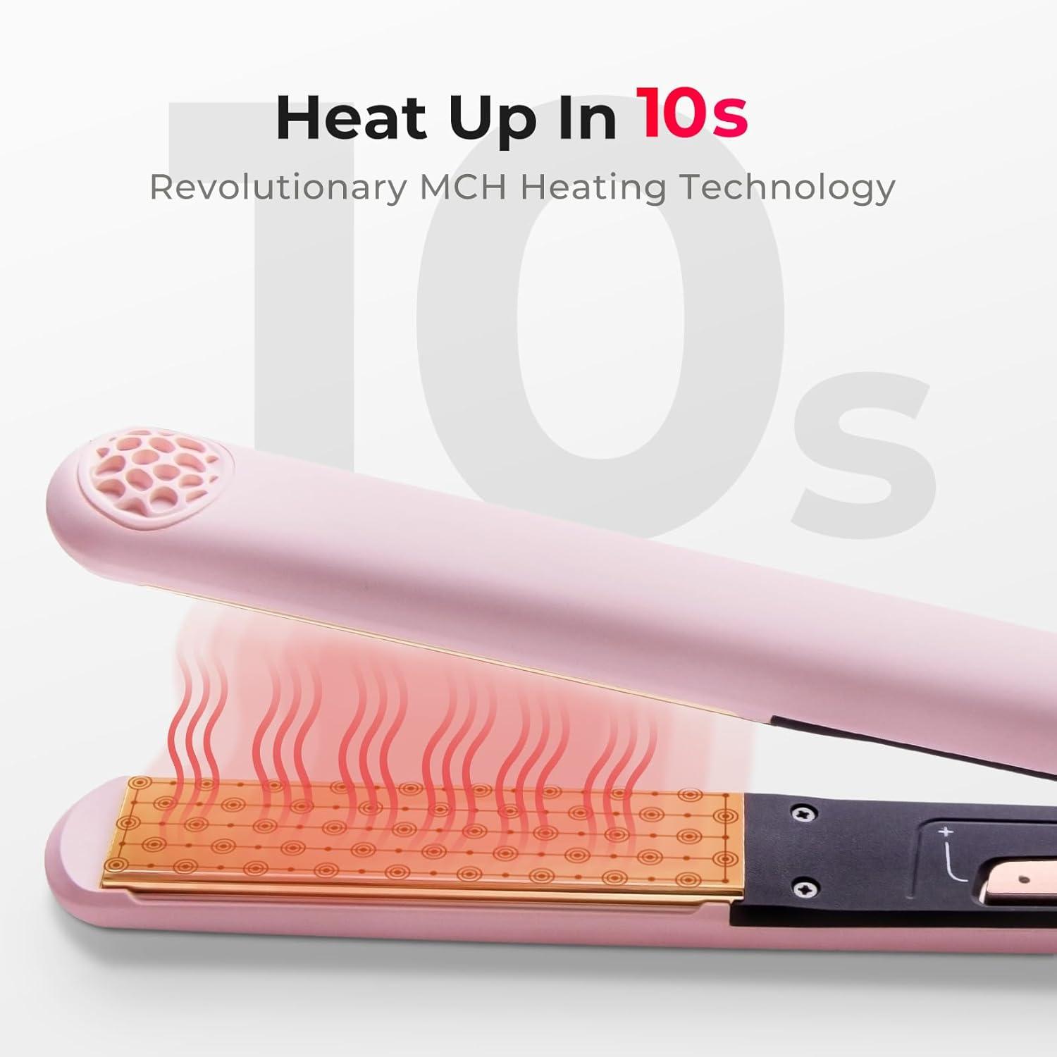 TYMO Flat Iron Hair Straightener and Curler 2 in 1 with 10s Fast Heating, 1 Inch Professional Titanium Straightening Curling Iron with 32 Adjustable Temp and Automatic Shut Off(Light Pink)