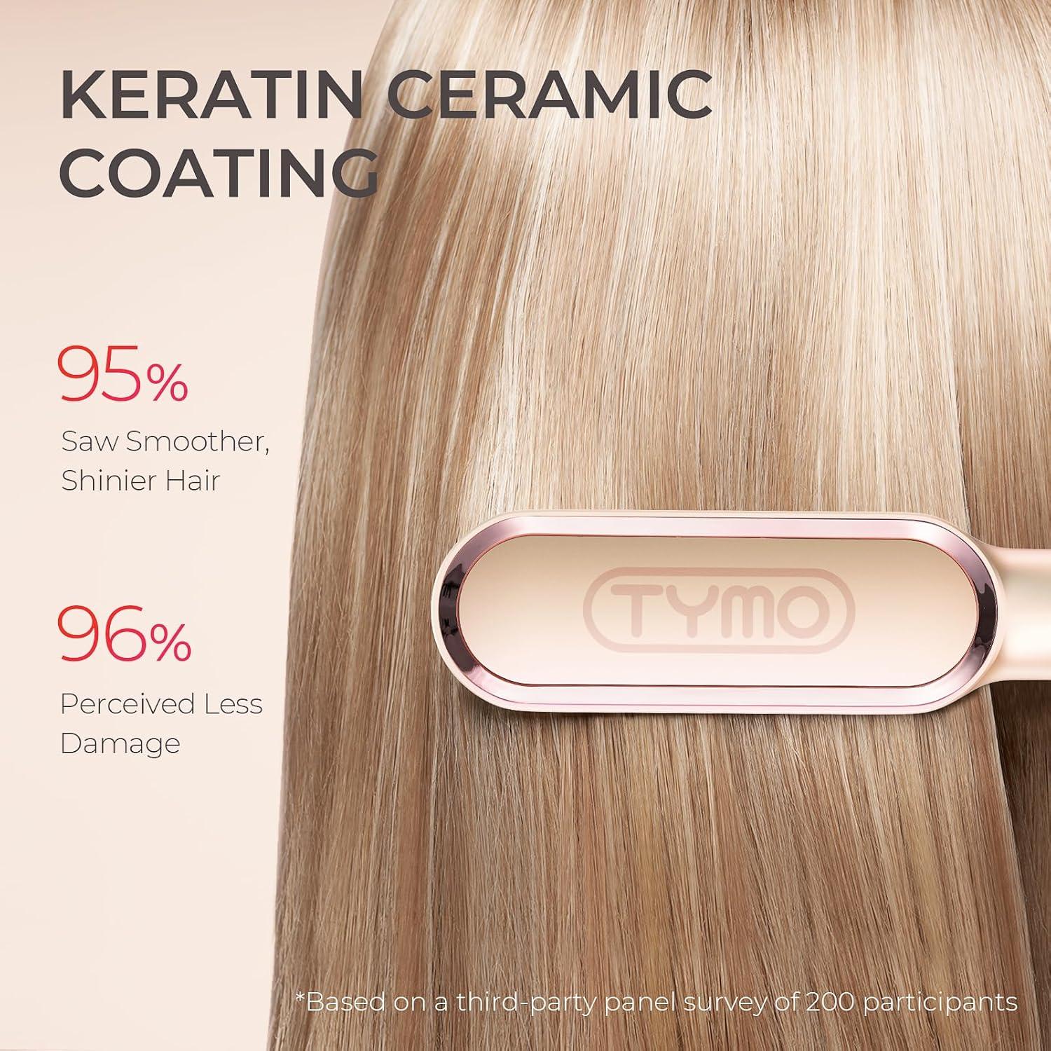 TYMO Ring Hair Straightener Brush – Hair Straightening Iron with Built-in Comb, 20s Fast Heating & 5 Temp Settings & Anti-Scald, Perfect for Professional Salon at Home, Sakura Pink(Peach)