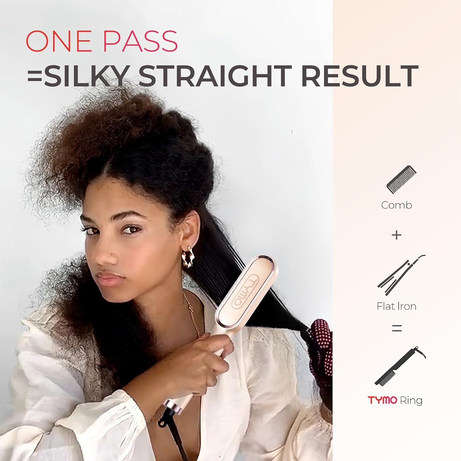TYMO Ring Hair Straightener Brush – Hair Straightening Iron with Built-in Comb, 20s Fast Heating & 5 Temp Settings & Anti-Scald, Perfect for Professional Salon at Home, Sakura Pink(Peach)
