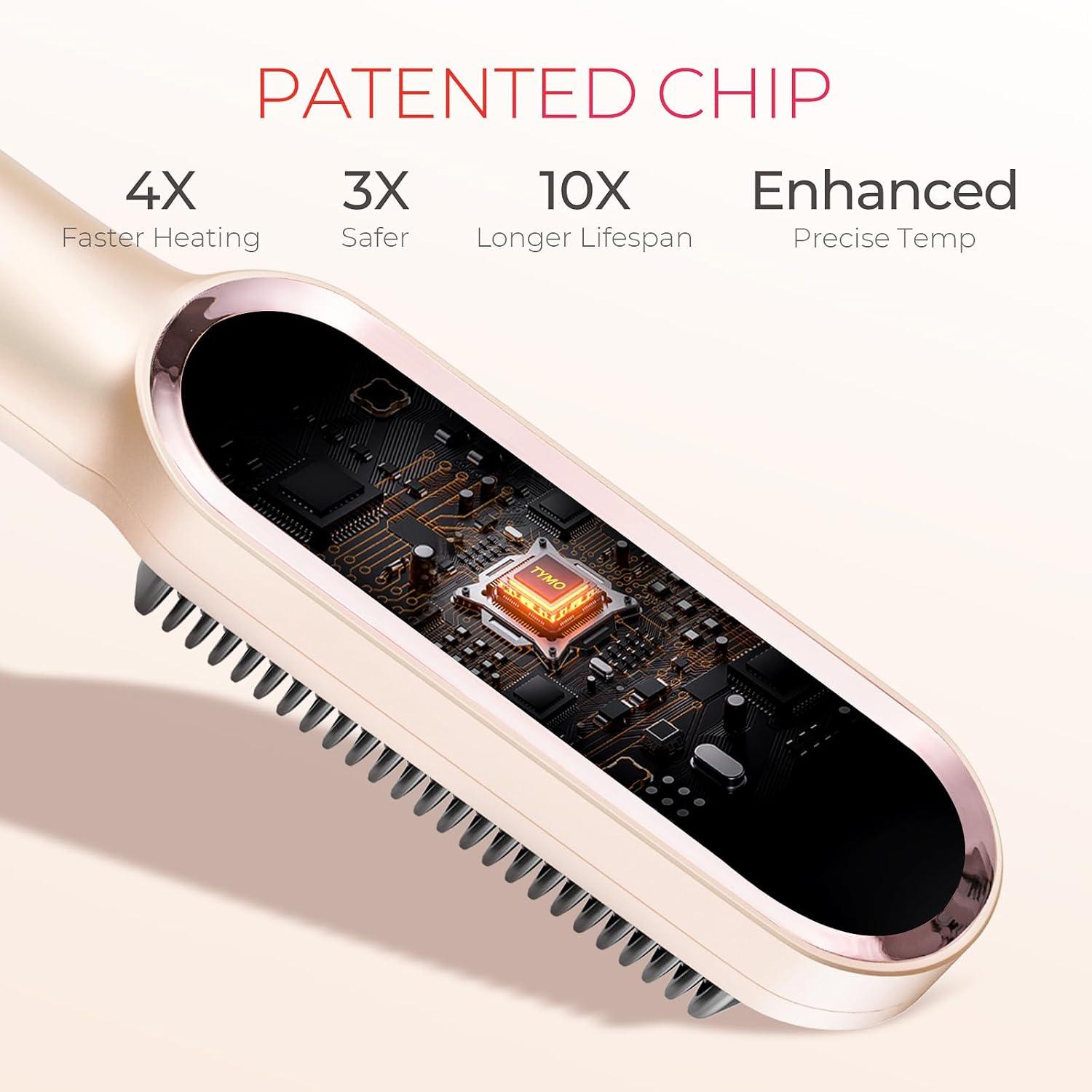 TYMO Ring Hair Straightener Brush – Hair Straightening Iron with Built-in Comb, 20s Fast Heating & 5 Temp Settings & Anti-Scald, Perfect for Professional Salon at Home, Sakura Pink(Peach)