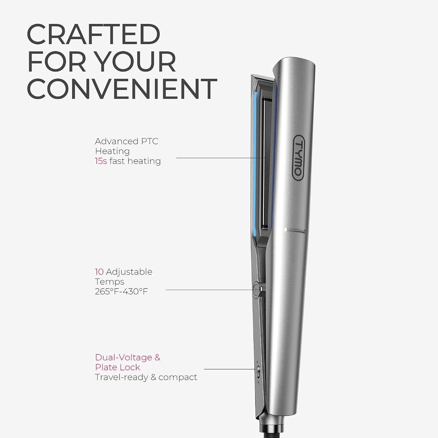 TYMO New-Gen Flat Iron Hair Straightener, 1″ Long Ceramic Plates, 3X Smoother Glide, 2X Faster Styling with Less Damage, FLAIGHT Holo 2 in 1 Straightener and Curler for Women, 500M Ions, Metal Grey(Metal Grey)