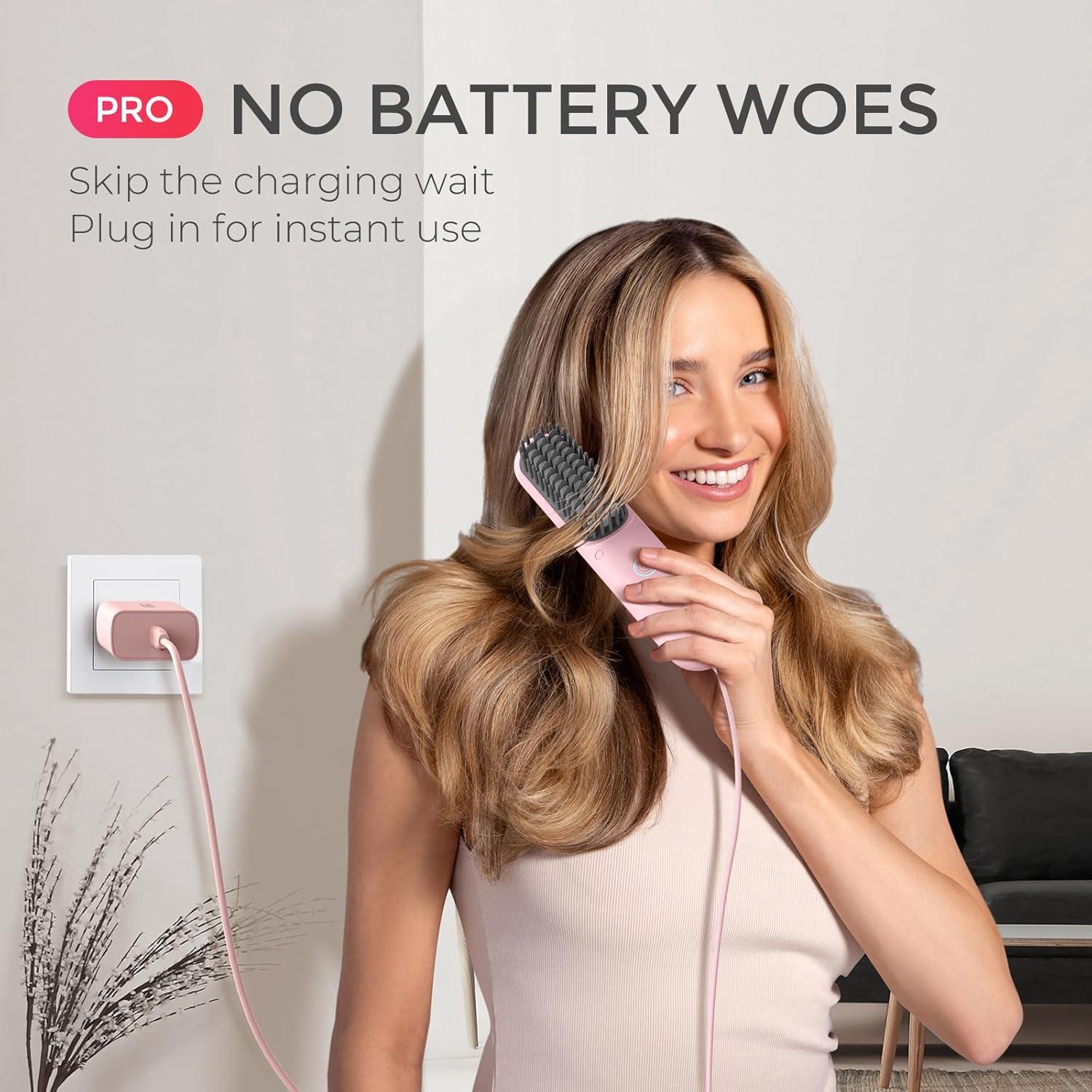TYMO Cordless Hair Straightener Brush – Porta PRO Portable Straightening Brush for Travel, Mini Ionic Hot Comb Straightener for Women, Lightweight on-The-go, Cordless and Fast Charger Dual Power