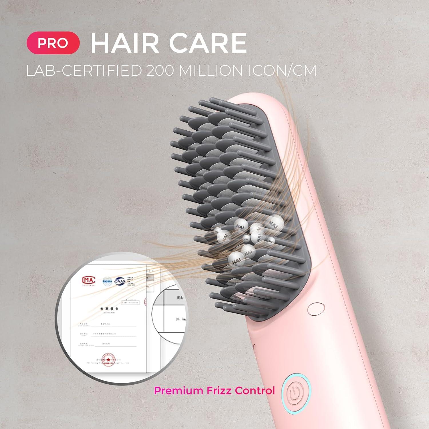 TYMO Cordless Hair Straightener Brush – Porta PRO Portable Straightening Brush for Travel, Mini Ionic Hot Comb Straightener for Women, Lightweight on-The-go, Cordless and Fast Charger Dual Power