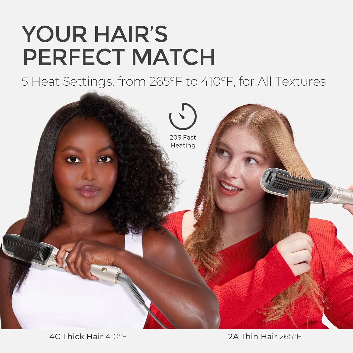 TYMO Flat Iron Hair Straightener Brush 2 in 1, 200M Ions Hair Straighteners for Women, Ceramic Straightening Hot Comb for Anti-Frizz Straights, Waves, Curl, 3X Less Heat Damage, Dual Voltage, Gold(Gold)