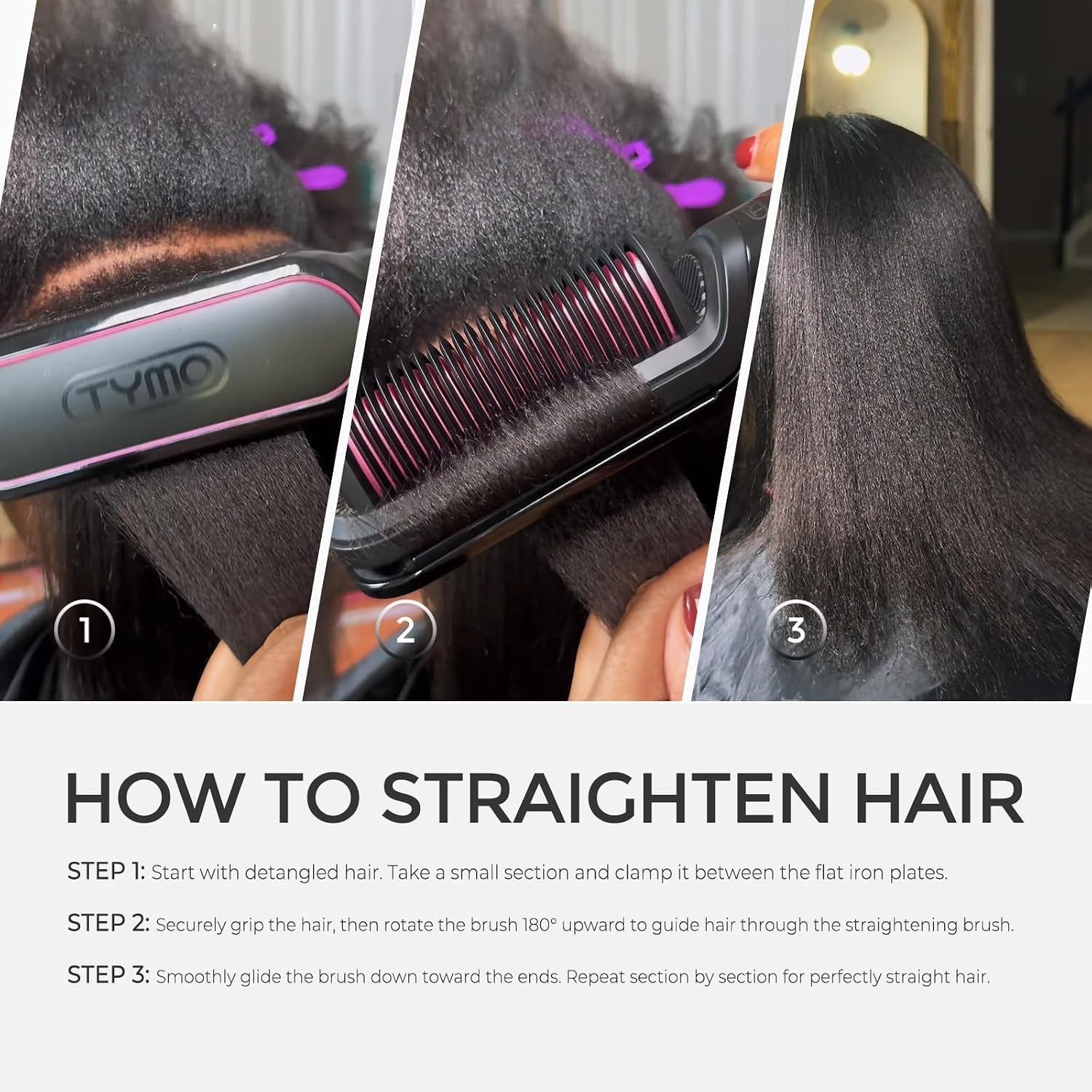 TYMO Flat Iron Hair Straightener Brush 2 in 1, 200M Ions Hair Straighteners for Women, Ceramic Straightening Hot Comb for Anti-Frizz Straights, Waves, Curl, 3X Less Heat Damage, Dual Voltage, Gold(Gold)